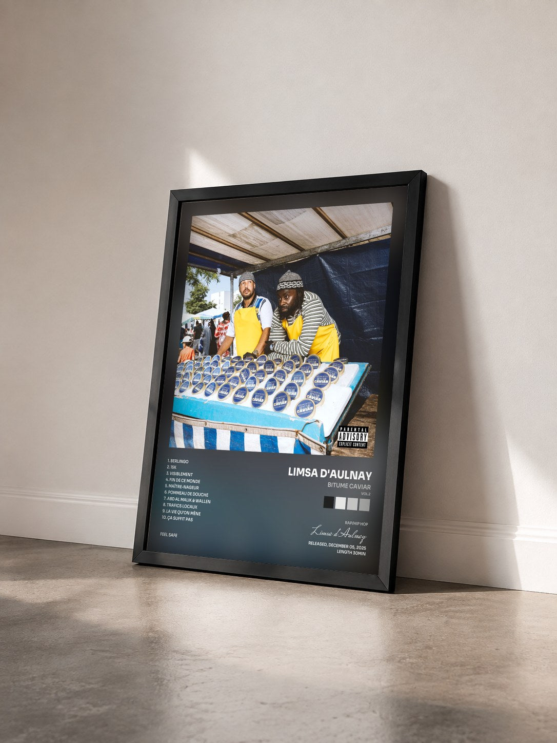 #noir Bitume Caviar (vol.2) by Limsa d'Aulnay as a framed art print seen at an angle, black frame