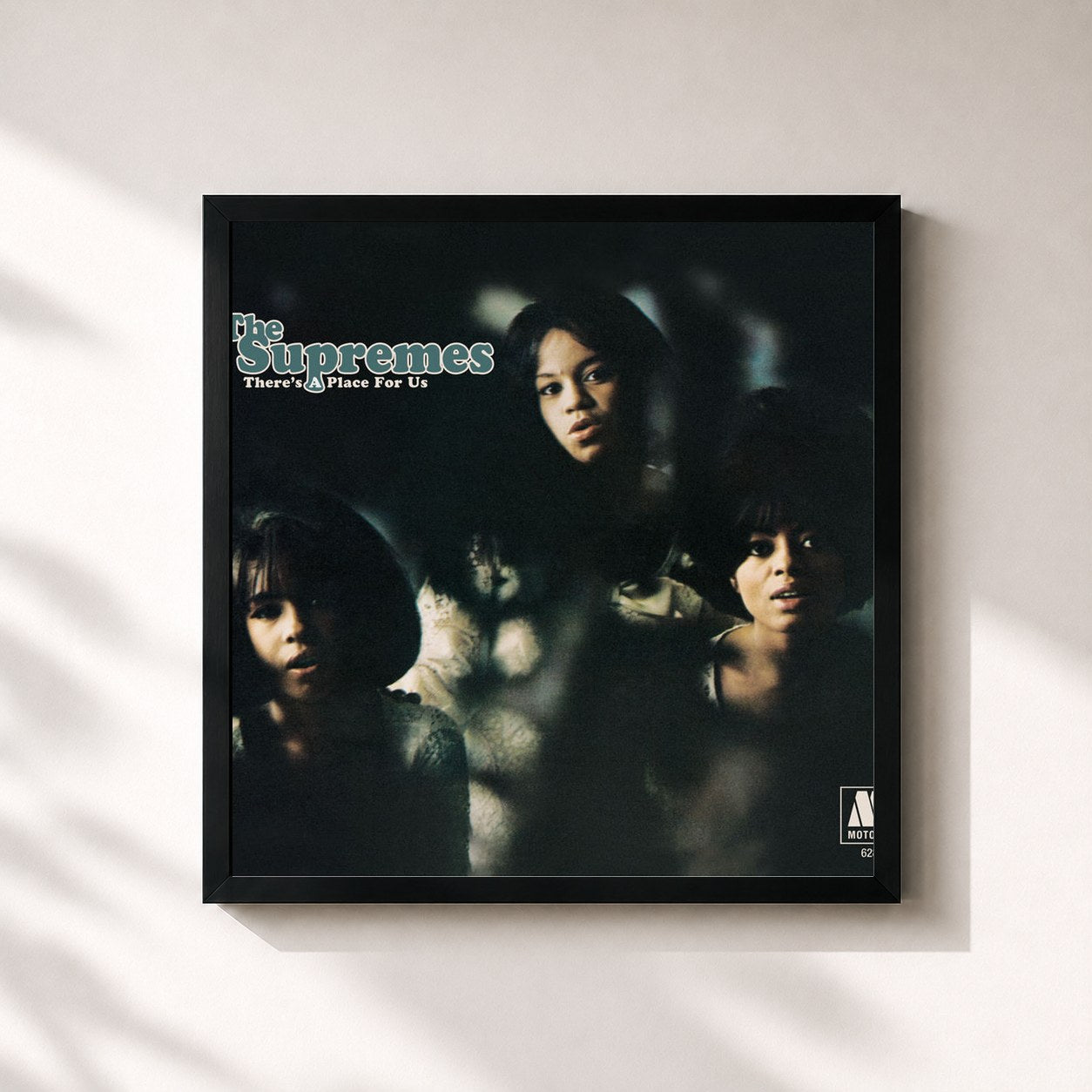 #noir Tableau carré de l'album There's A Place For Us: The Unreleased Album de The Supremes, cadre noir 32x32 cm