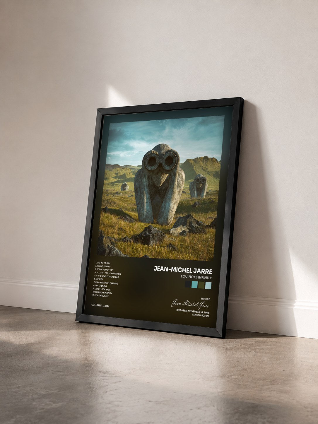 #noir Tableau de l'album Equinoxe Infinity de Jean-Michel Jarre vu de trois quarts, cadre noir