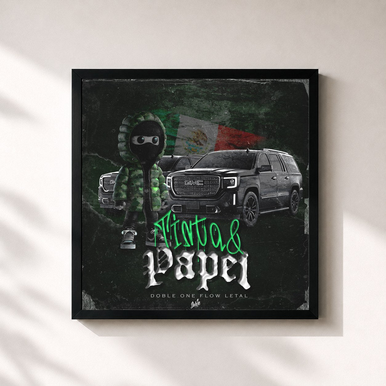 #noir Tableau carré de l'album Tinta & Papel de Doble ONE Flow Letal, cadre noir 32x32 cm