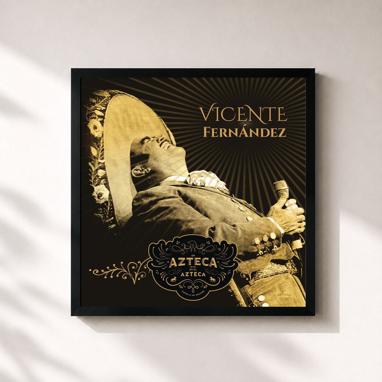 #noir Tableau carré de l'album Un Azteca en el Azteca de Vicente Fernández, cadre noir 32x32 cm