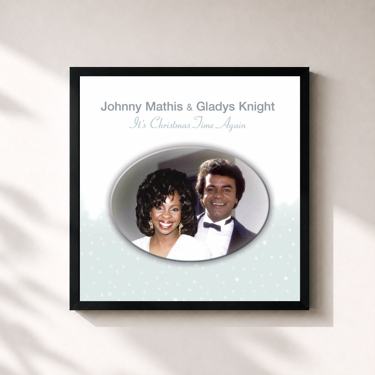 #noir Tableau carré de l'album It's Christmas Time Again de Gladys Knight & The Pips, cadre noir 32x32 cm