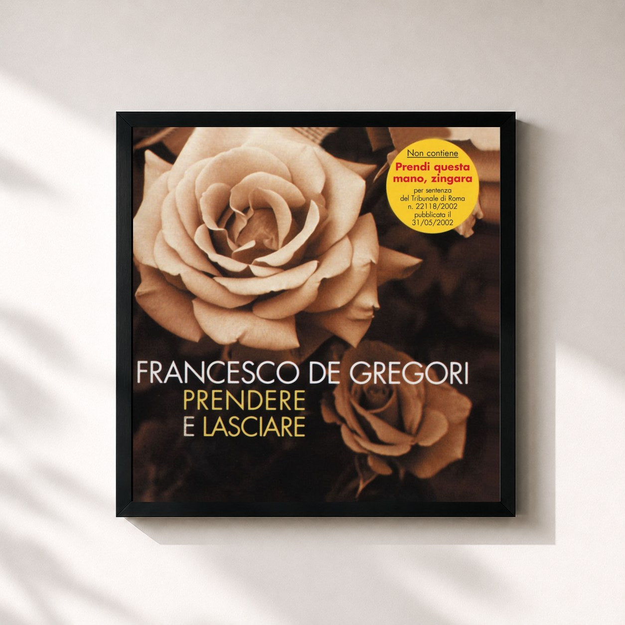 #noir Tableau carré de l'album Prendere E Lasciare de Francesco De Gregori, cadre noir 32x32 cm