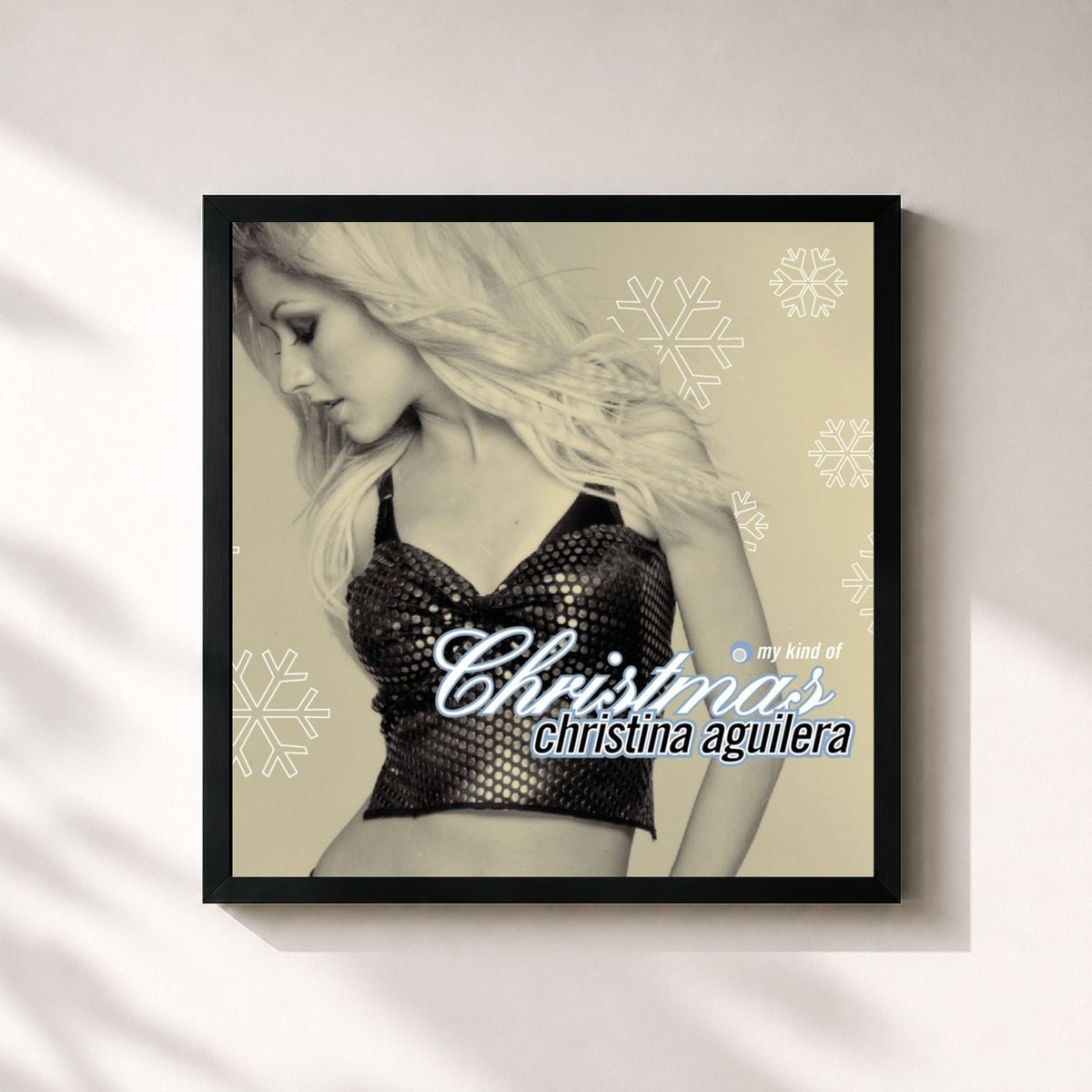 #noir Tableau carré de l'album My Kind Of Christmas de Christina Aguilera, cadre noir 32x32 cm