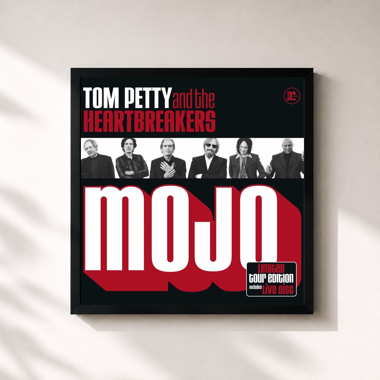 #noir Tableau carré de l'album Mojo Tour Edition de Tom Petty and the Heartbreakers, cadre noir 32x32 cm