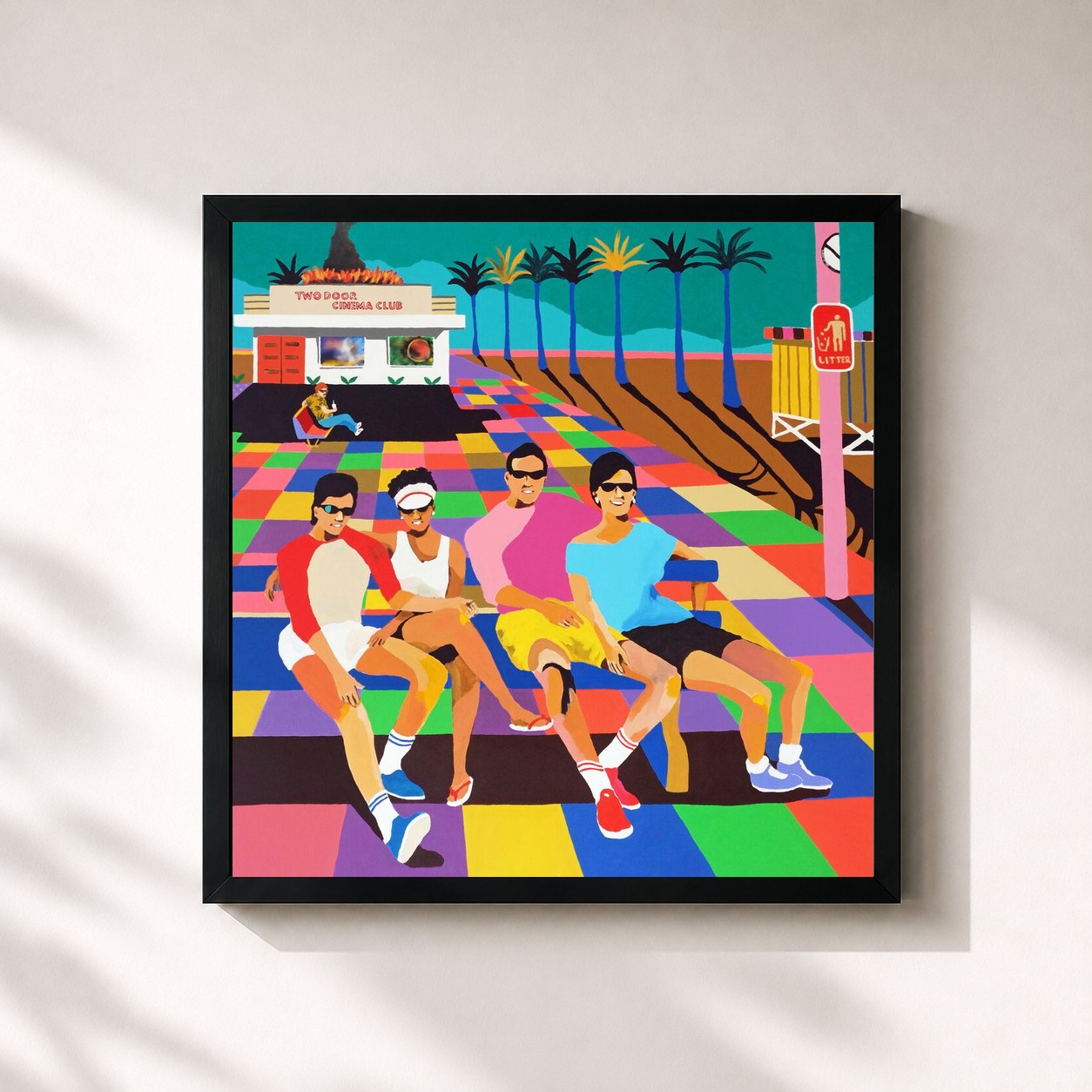 #noir Tableau carré de l'album Keep On Smiling de Two Door Cinema Club, cadre noir 32x32 cm