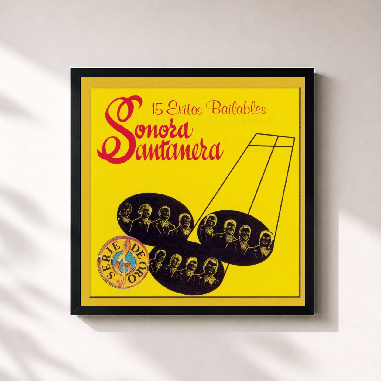 #noir Tableau carré de l'album 15 EXITOS de La Sonora Santanera, cadre noir 32x32 cm