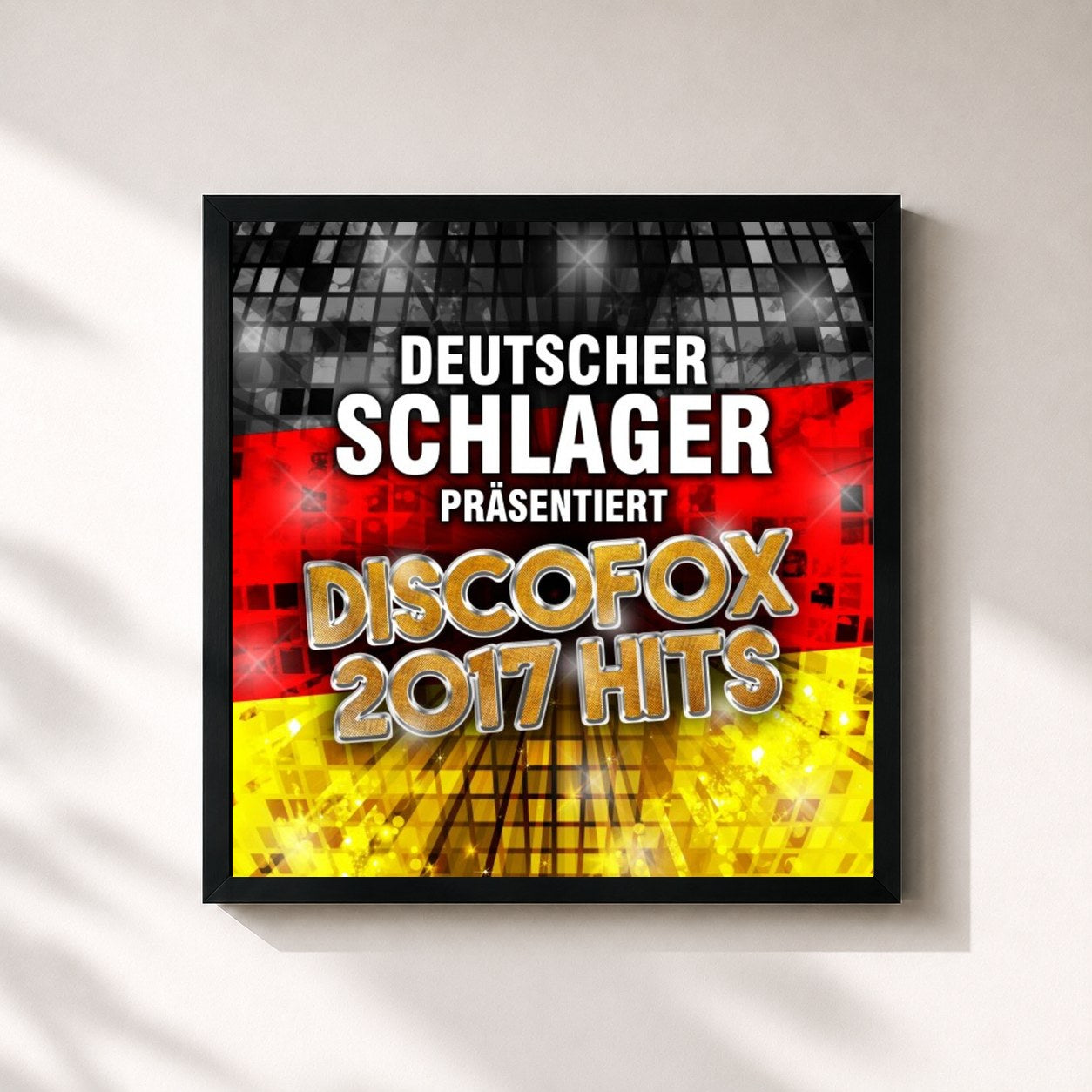 #noir Tableau carré de l'album Deutscher Schlager präsentiert Discofox 2017 Hits de Deutscher Schlager, cadre noir 32x32 cm