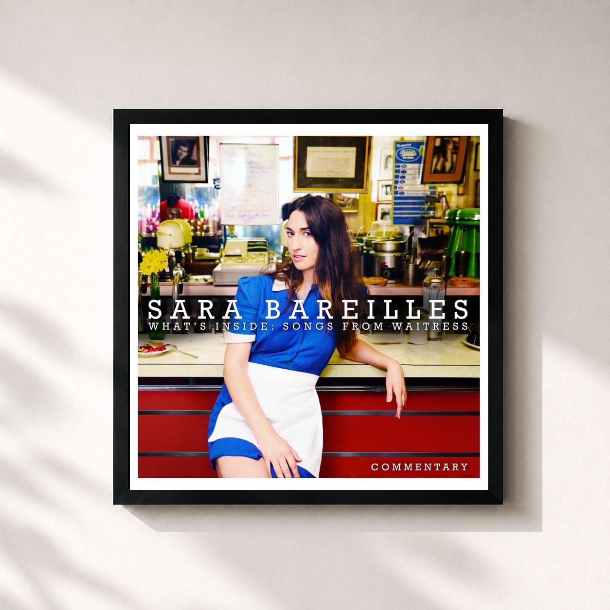#noir Tableau carré de l'album What's Inside: Songs from Waitress - Commentary de Sara Bareilles, cadre noir 32x32 cm