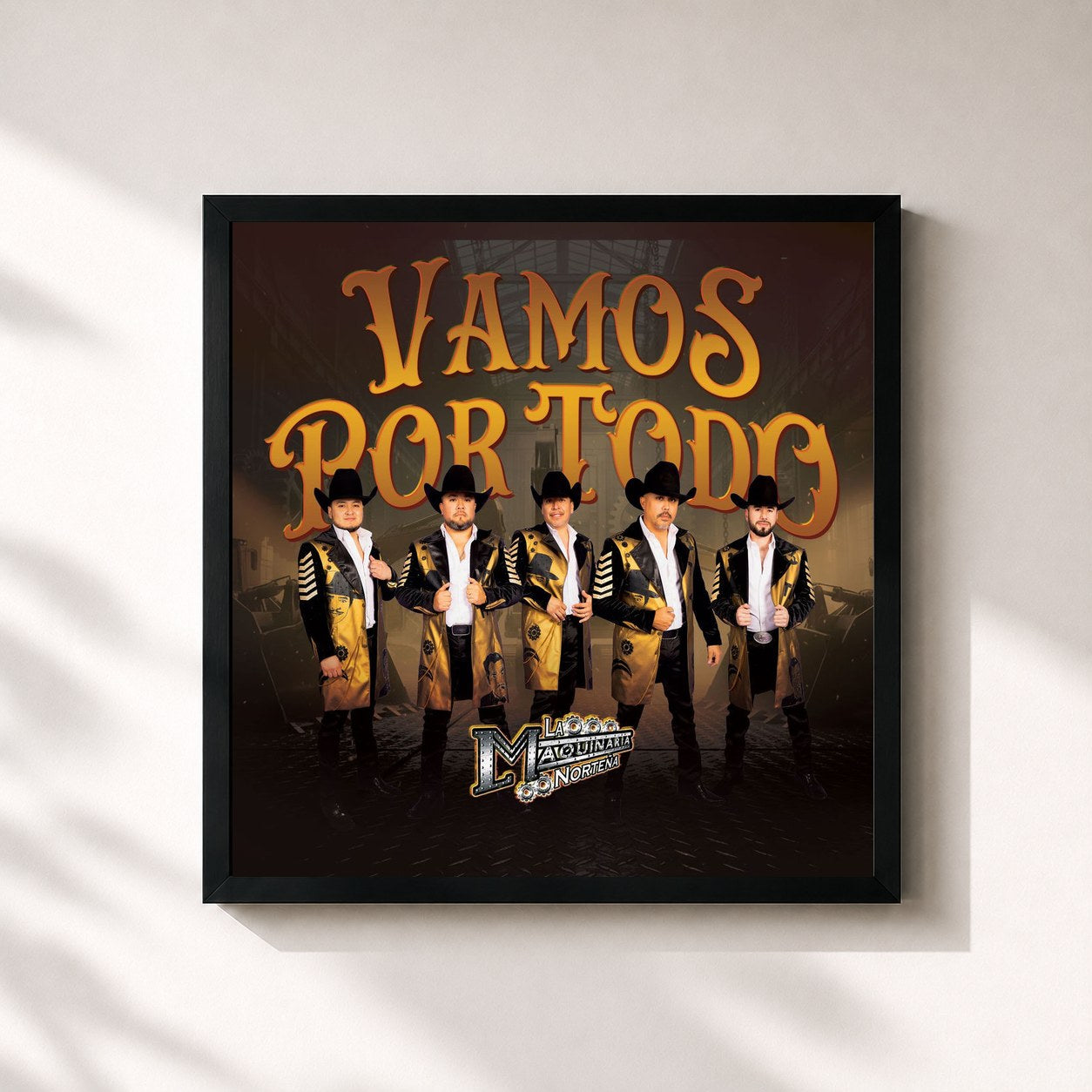 #noir Tableau carré de l'album Vamos Por Todo de La Maquinaria Norteña, cadre noir 32x32 cm