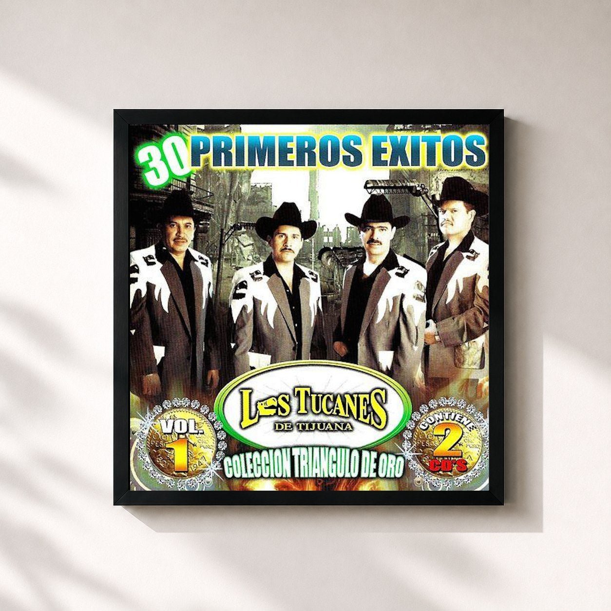 #noir Tableau carré de l'album 30 Primeros Exitos de Los Tucanes De Tijuana, cadre noir 32x32 cm