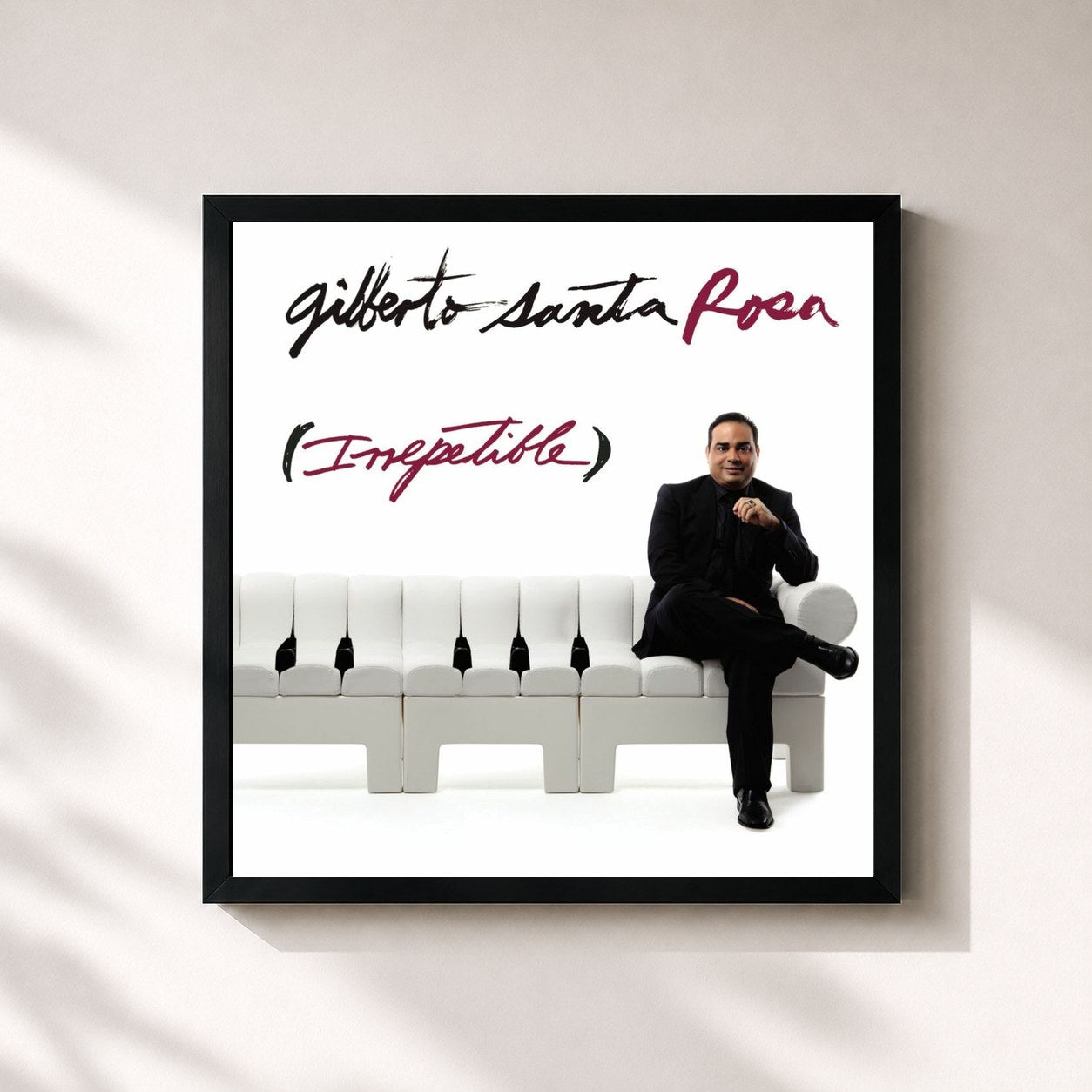 #noir Tableau carré de l'album Irrepetible de Gilberto Santa Rosa, cadre noir 32x32 cm