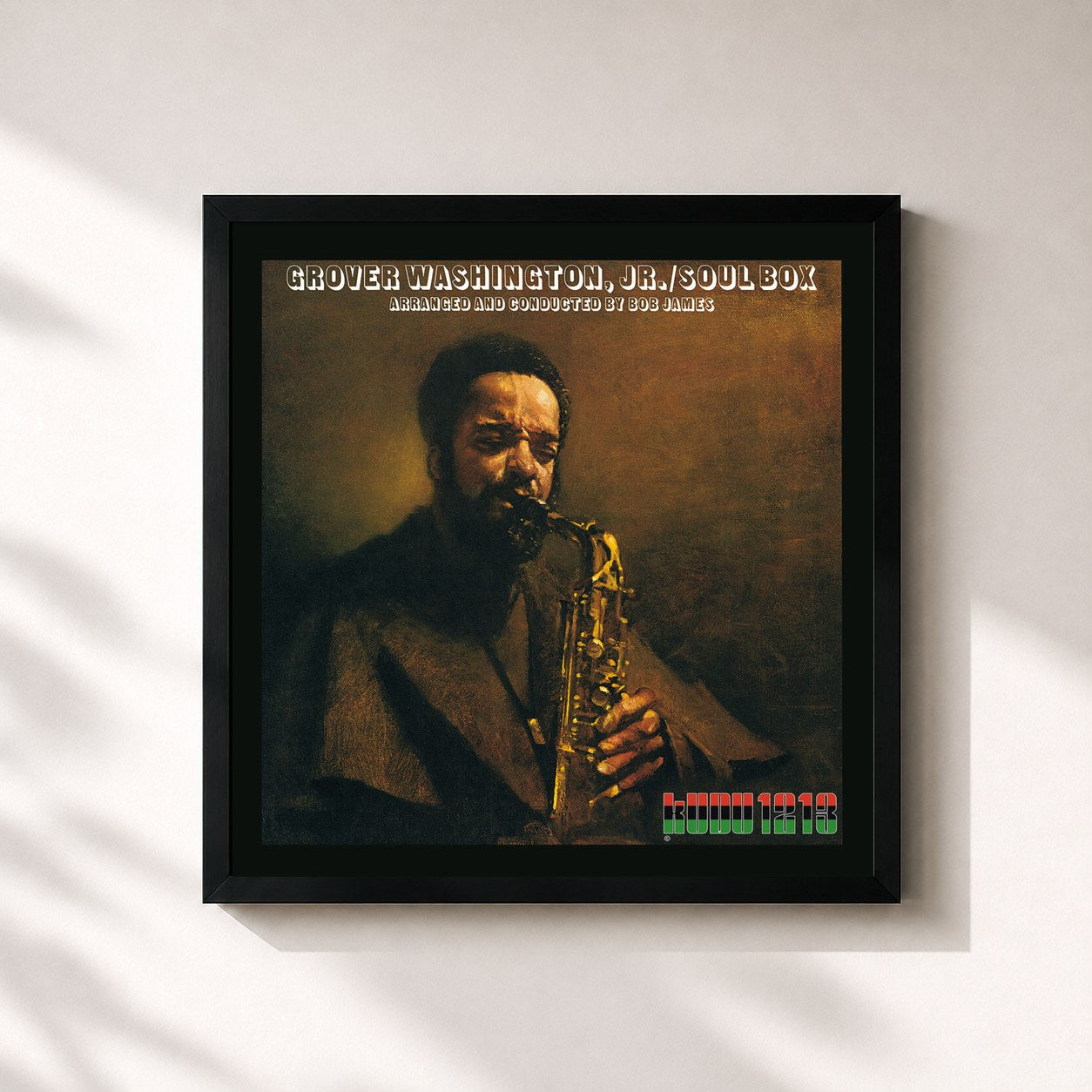 #noir Tableau carré de l'album Soul Box de Grover Washington, Jr., cadre noir 32x32 cm