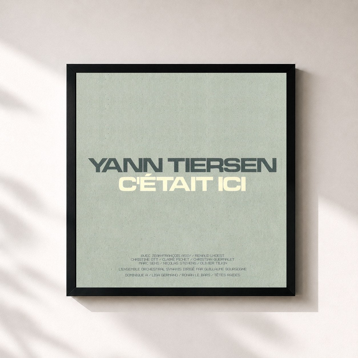 #noir Tableau carré de l'album C'était ici de Yann Tiersen, cadre noir 32x32 cm