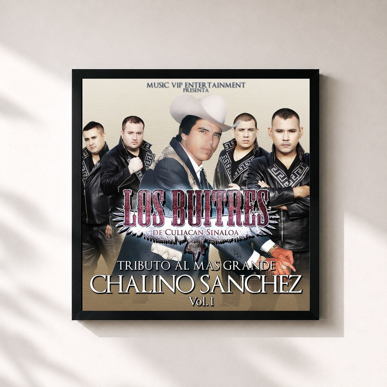 #noir Tableau carré de l'album Tributo al Mas Grande Chalino Sanchez, Vol. 1 de Los Buitres De Culiacan Sinaloa, cadre noir 32x32 cm