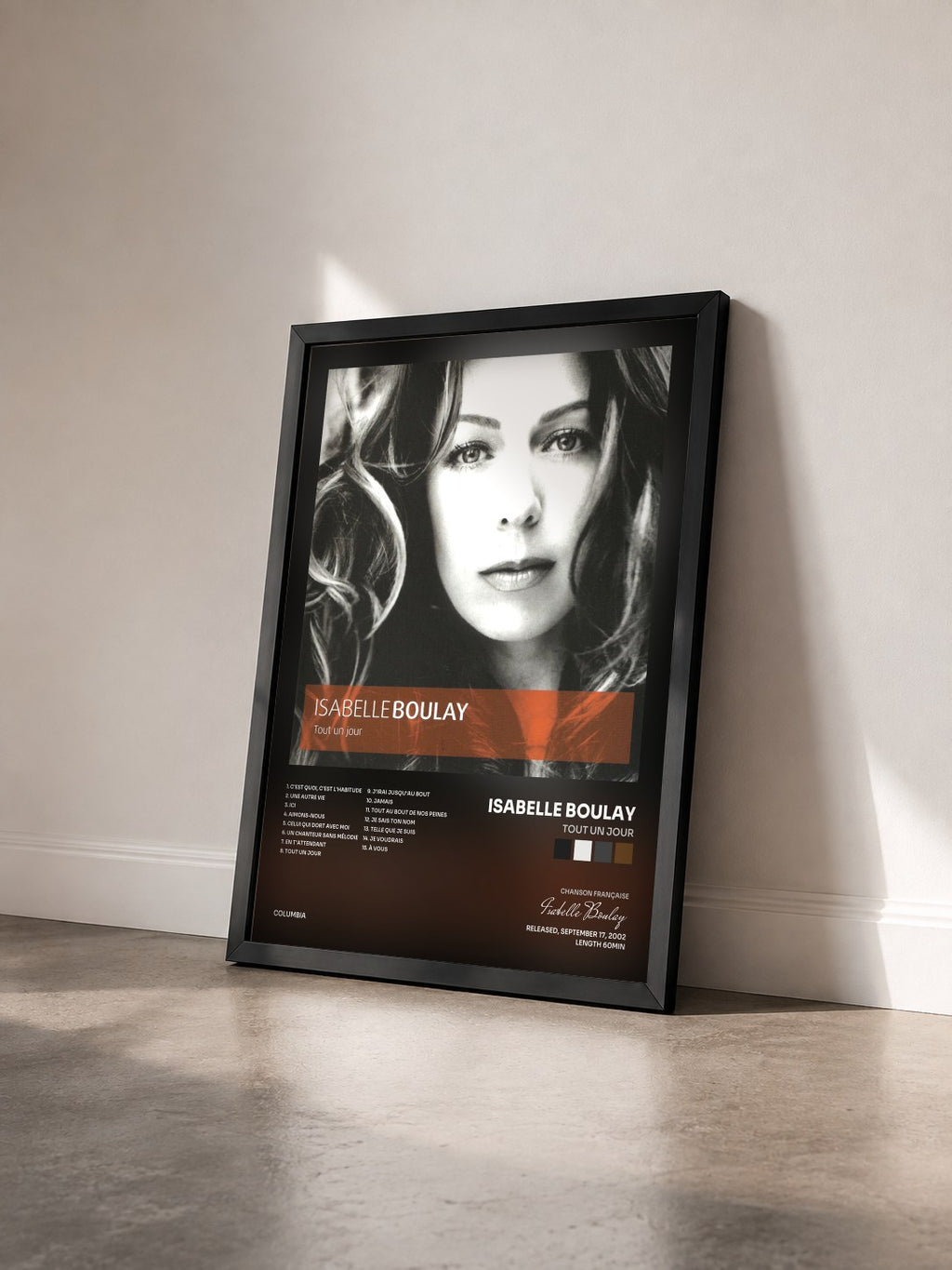 #noir Tout un jour di Isabelle Boulay in stampa incorniciata vista di tre quarti, cornice nera