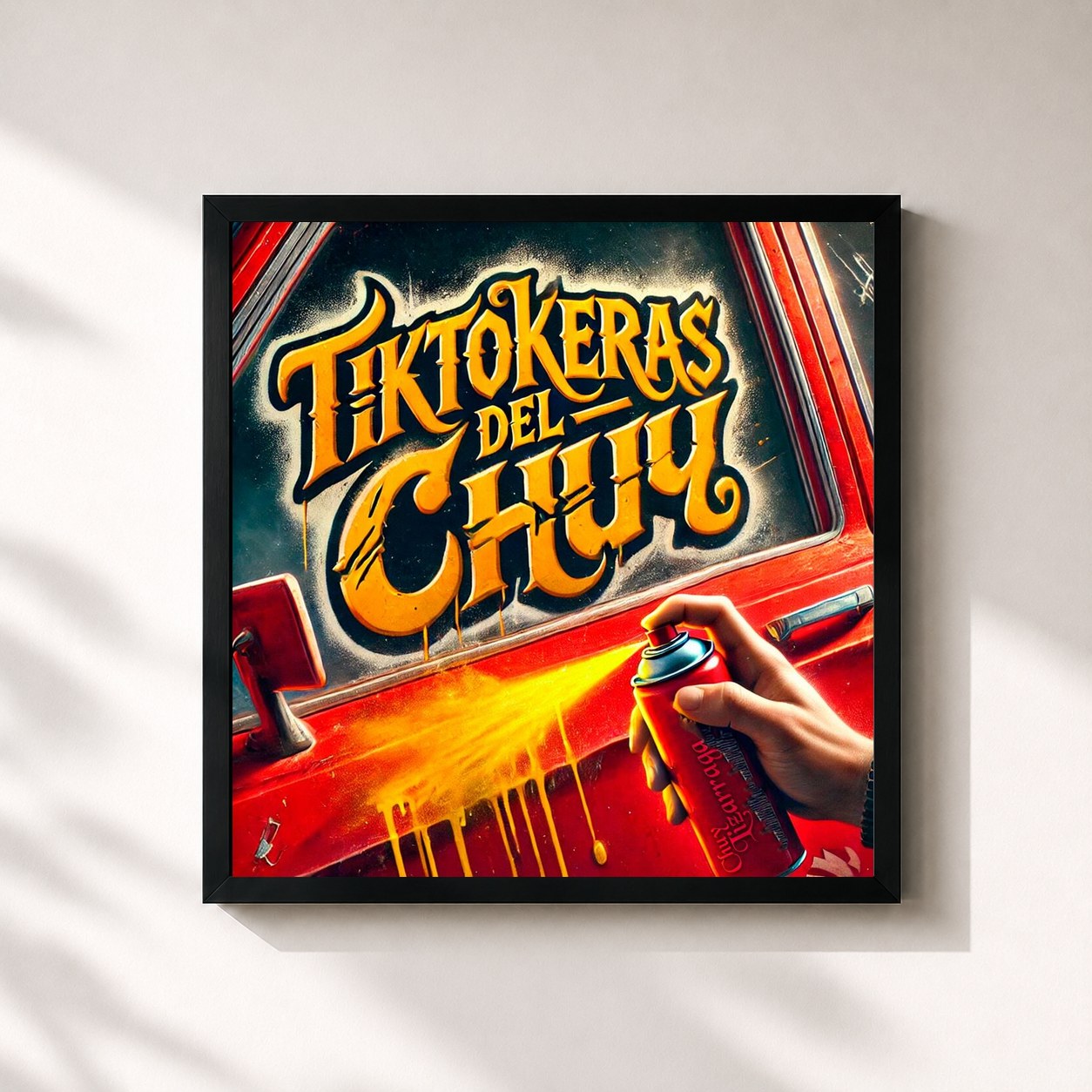 #noir Tableau carré de l'album Tiktokeras del Chuy de Chuy Lizarraga y Su Banda Tierra Sinaloense, cadre noir 32x32 cm