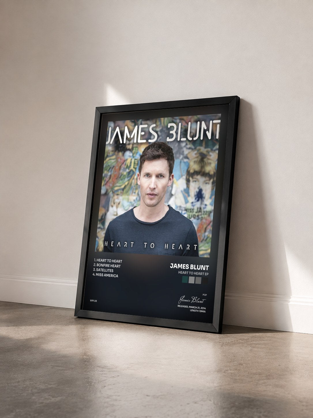 #noir Tableau de l'album Heart to Heart EP de James Blunt vu de trois quarts, cadre noir