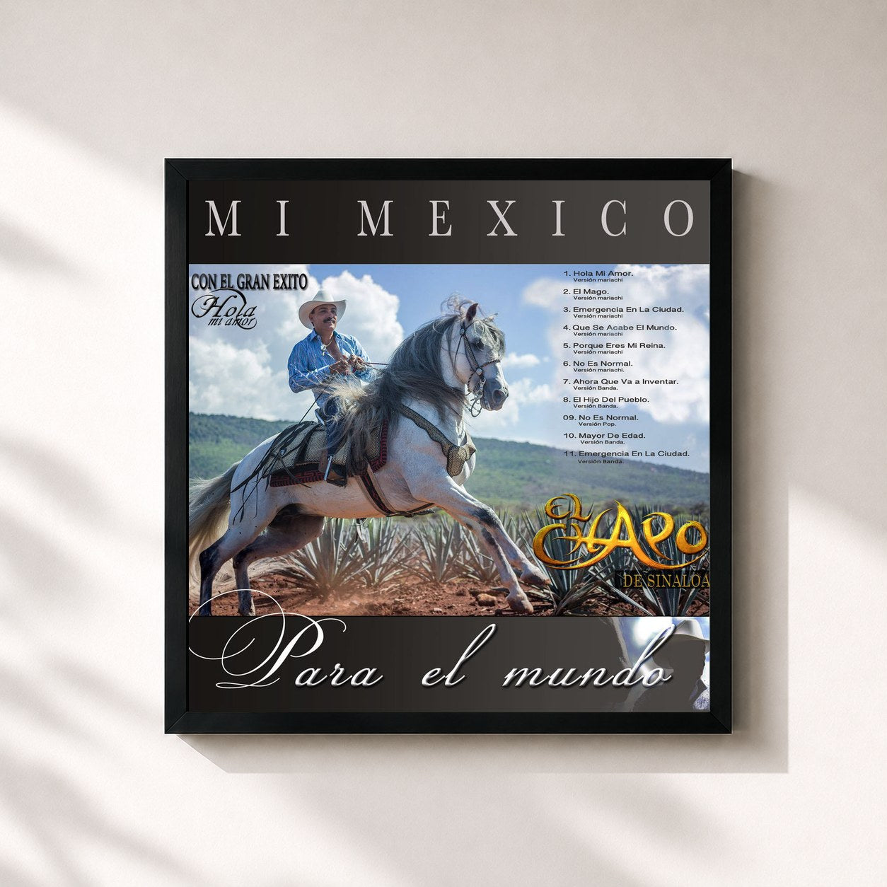 #noir Tableau carré de l'album Mi México Para El Mundo de El Chapo De Sinaloa, cadre noir 32x32 cm
