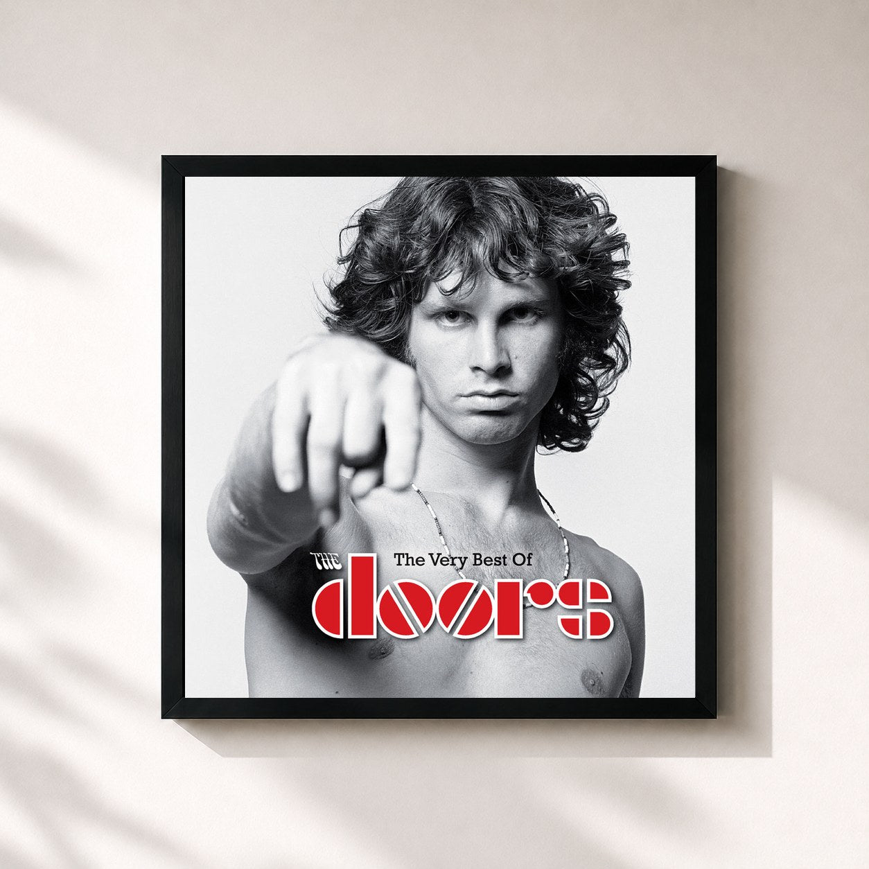 #noir Tableau carré de l'album The Very Best of the Doors de The Doors, cadre noir 32x32 cm