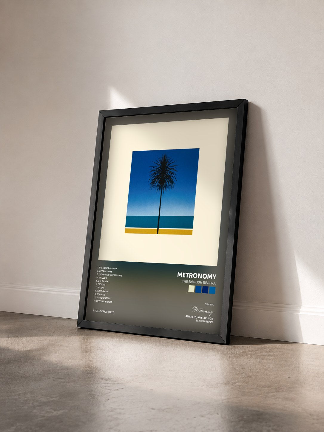 #noir Tableau de l'album The English Riviera de Metronomy vu de trois quarts, cadre noir