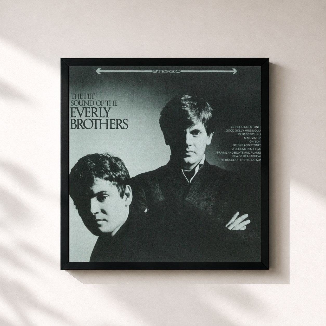 #noir Tableau carré de l'album The Hit Sound of The Everly Brothers de The Everly Brothers, cadre noir 32x32 cm