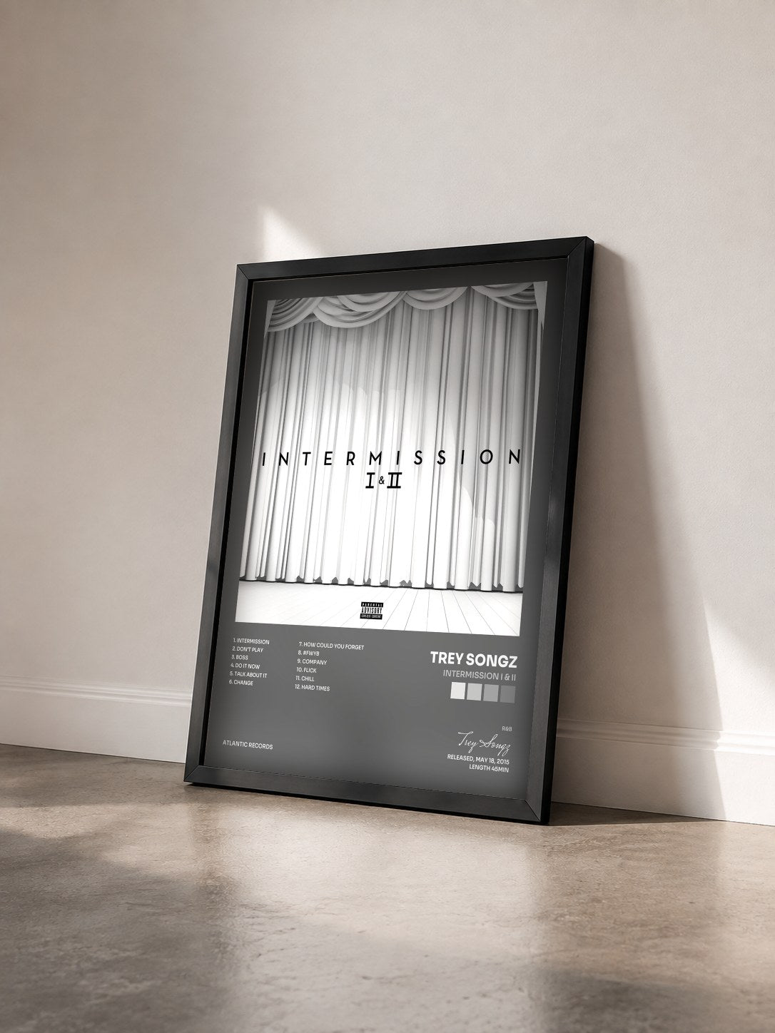 #noir Tableau de l'album Intermission I & II de Trey Songz vu de trois quarts, cadre noir