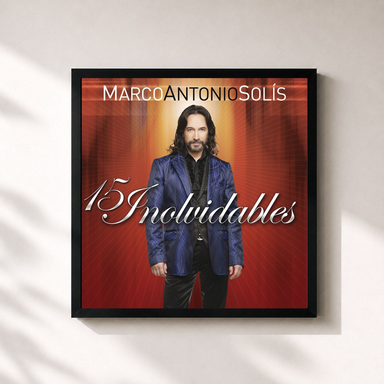#noir Tableau carré de l'album 15 Inolvidables de Marco Antonio Solís, cadre noir 32x32 cm