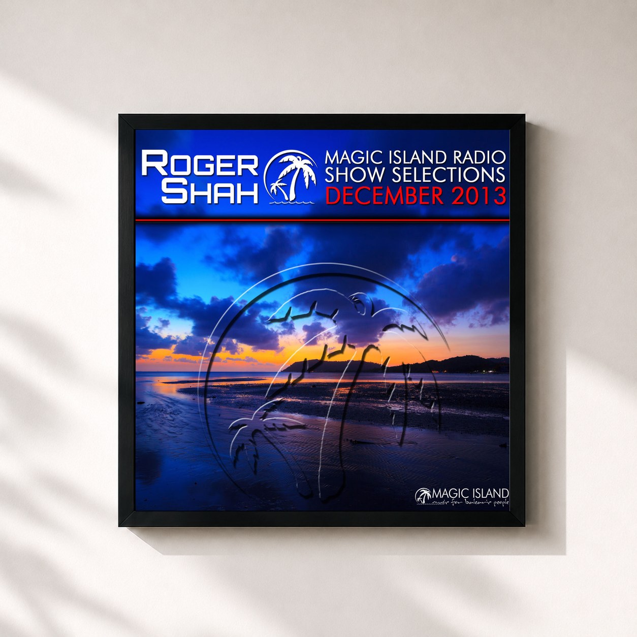 #noir Tableau carré de l'album Magic Island Radio Show Selections December 2013 de Roger Shah, cadre noir 32x32 cm