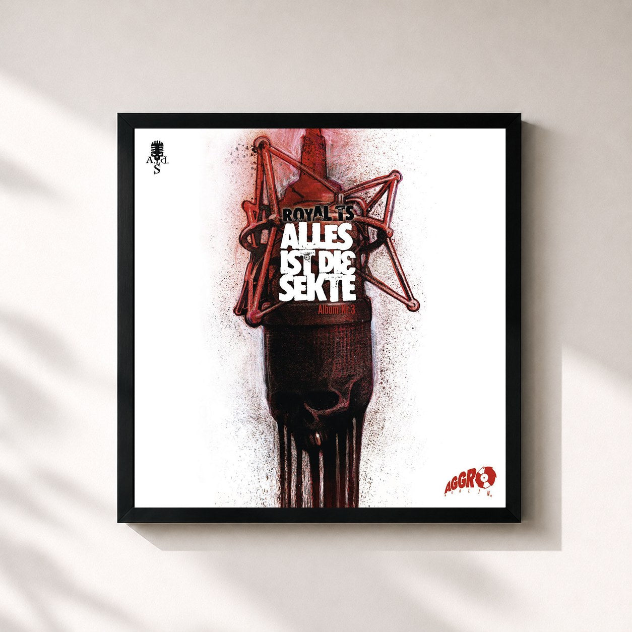 #noir Tableau carré de l'album A.I.D.S. - Alles ist die Sekte - Album Nr. 3 de Sido, cadre noir 32x32 cm