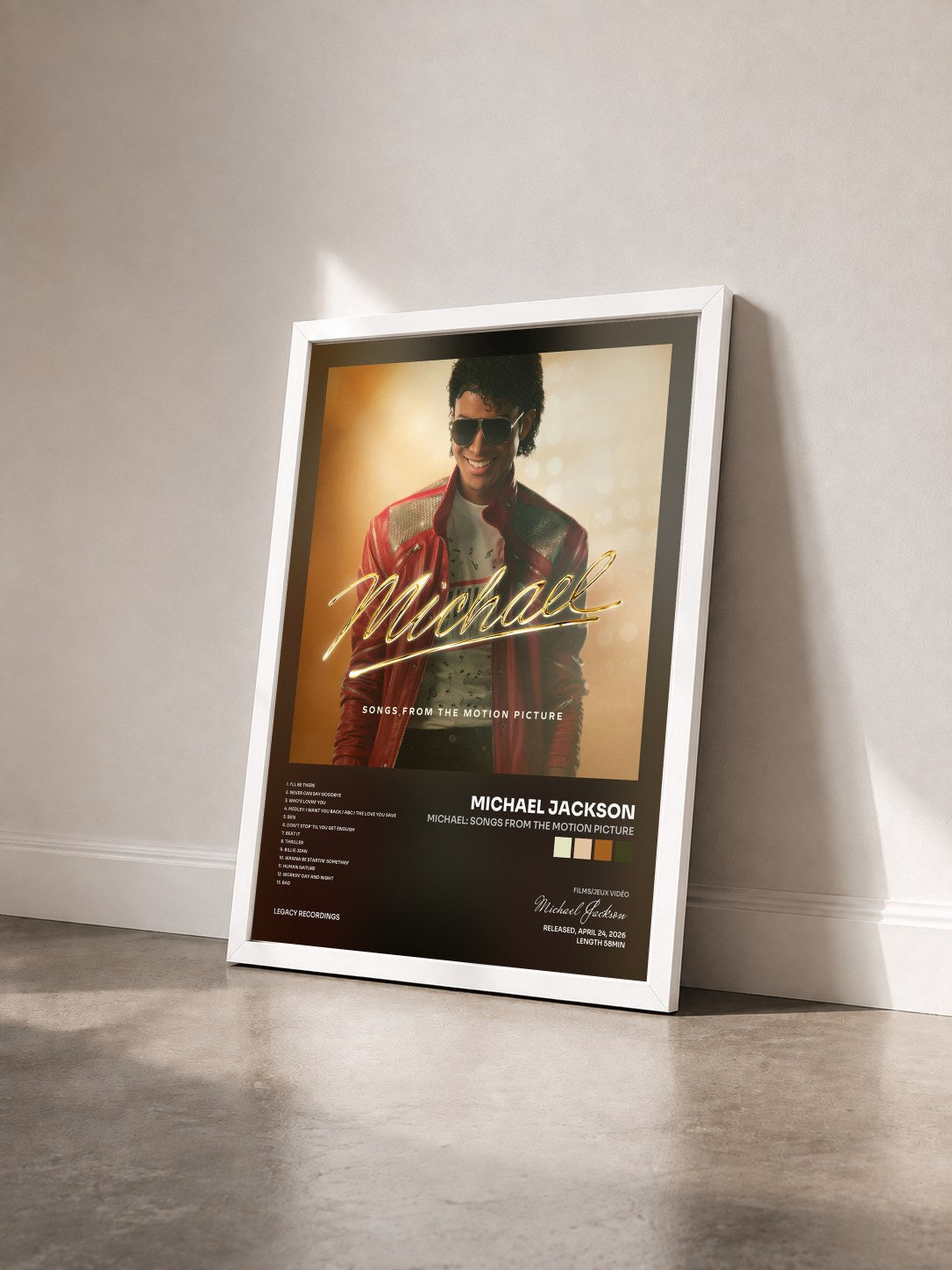 #blanc Tableau de l'album Michael: Songs From The Motion Picture de Michael Jackson vu de trois quarts, cadre blanc