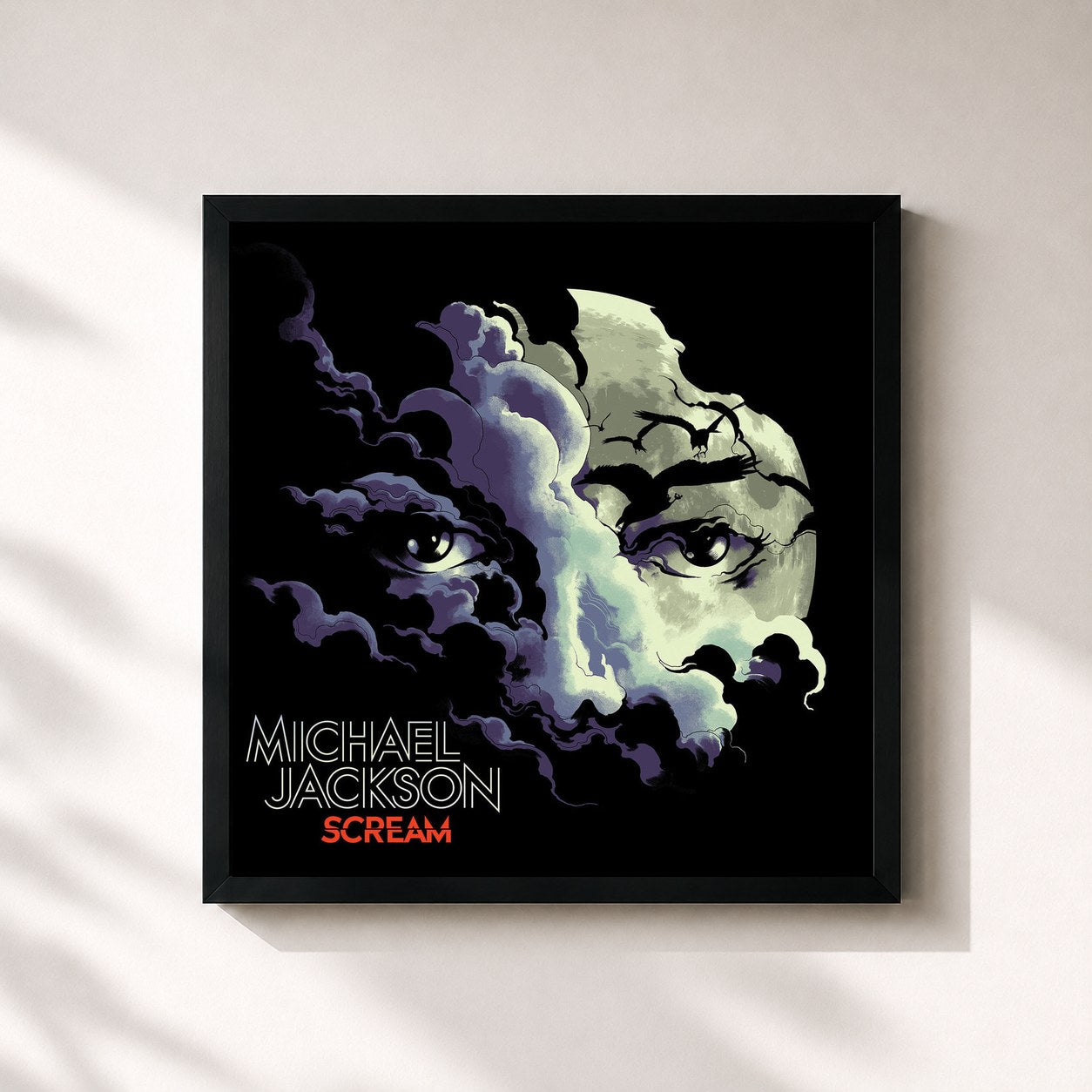 #noir Tableau carré de l'album Scream de Michael Jackson, cadre noir 32x32 cm