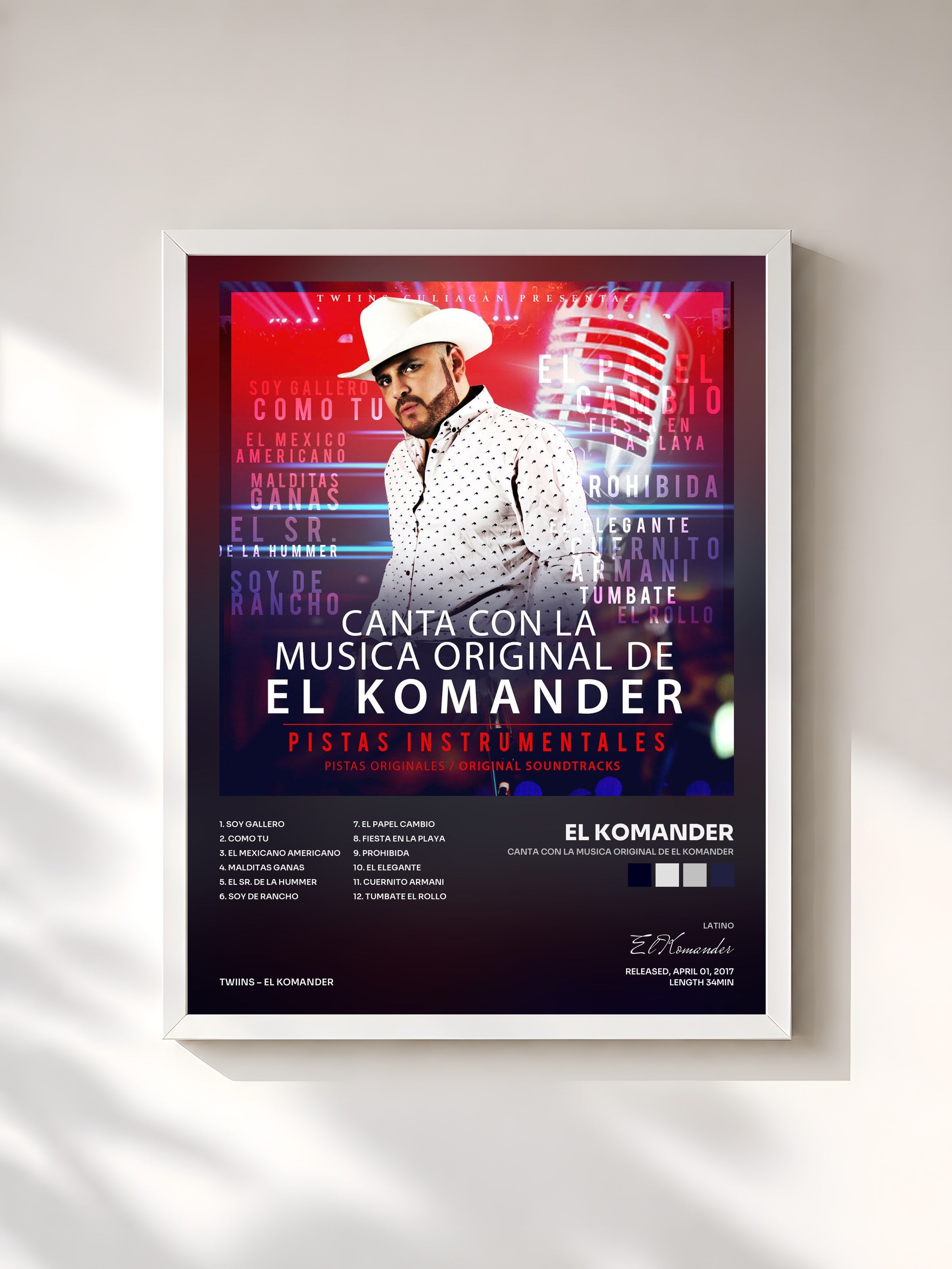 #blanc Tableau de l'album Canta Con La Musica Original De El Komander de El Komander, cadre blanc, imprimé et encadré en France
