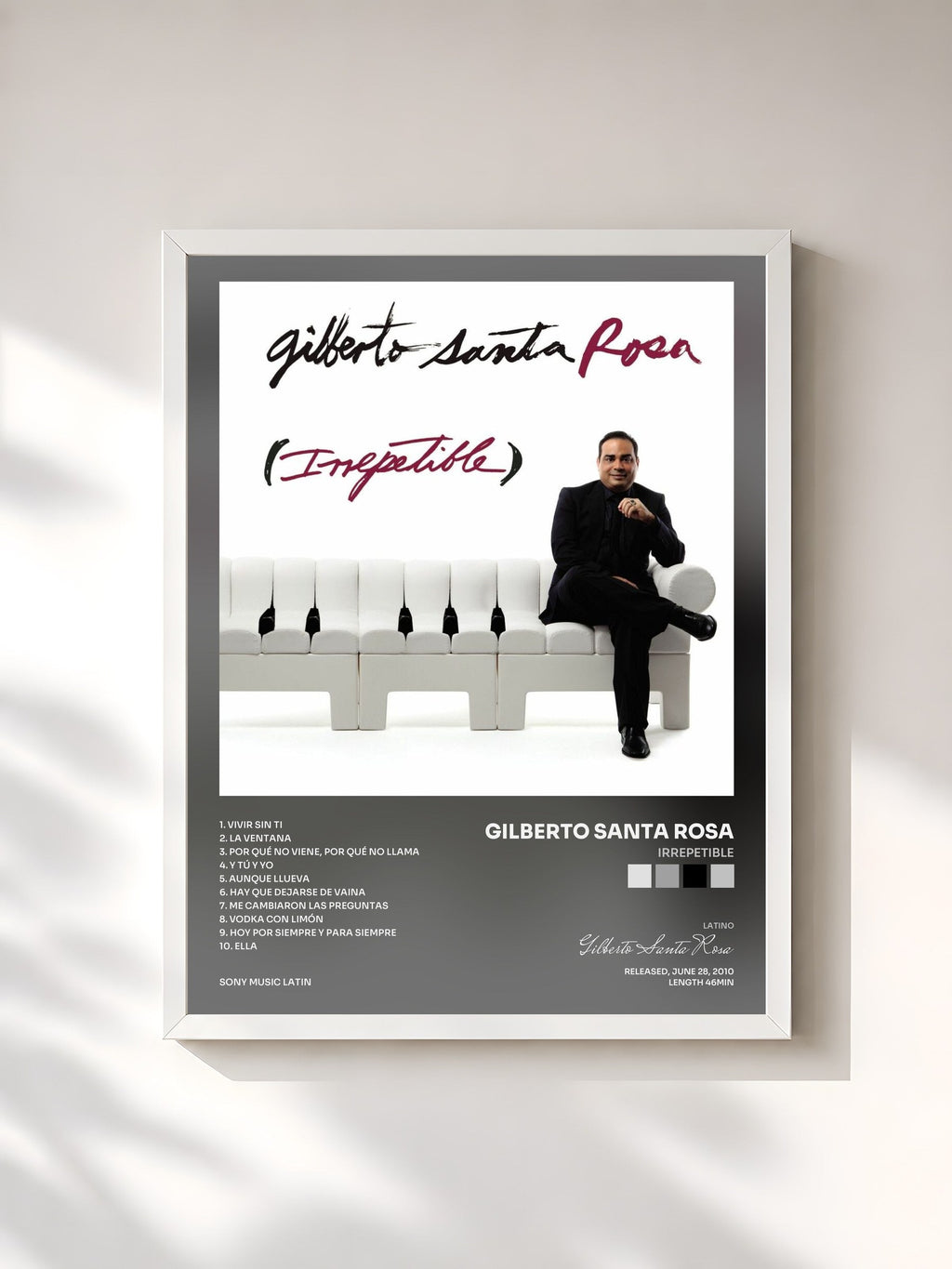 #blanc Irrepetible di Gilberto Santa Rosa in stampa incorniciata, cornice bianca, stampata e incorniciata in Francia