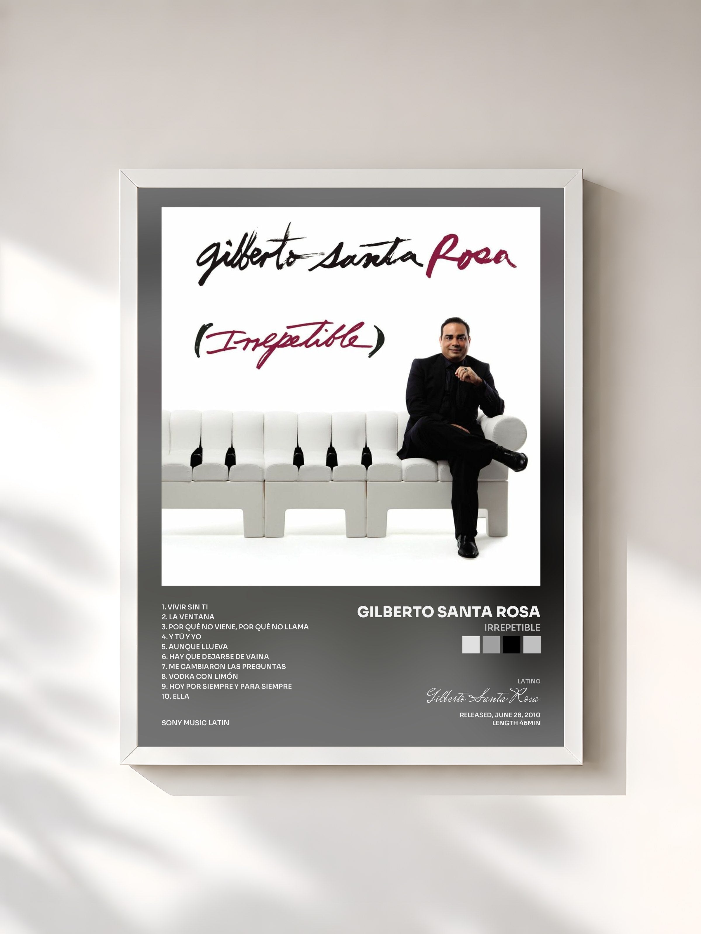 #blanc Tableau de l'album Irrepetible de Gilberto Santa Rosa, cadre blanc, imprimé et encadré en France
