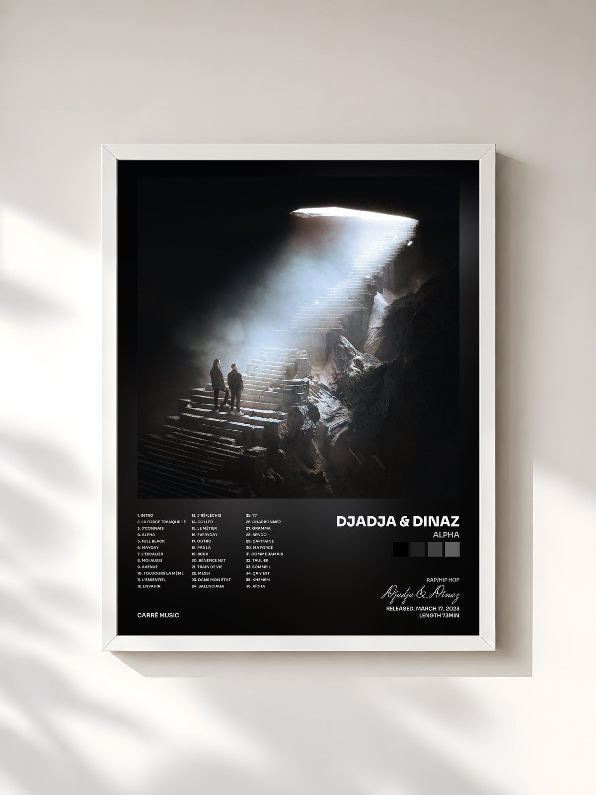 #blanc Tableau de l'album ALPHA de Djadja & Dinaz, cadre blanc, imprimé et encadré en France