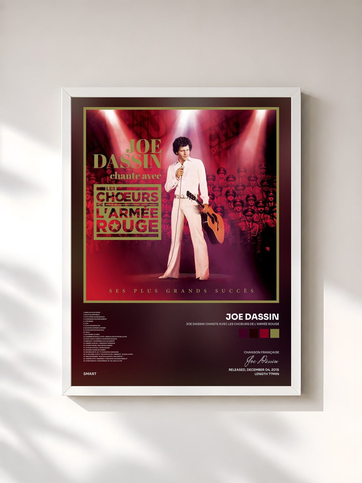 #blanc Joe Dassin chante avec Les Choeurs by l'Armée Rouge de Joe Dassin as a framed art print, white frame, printed and framed in France