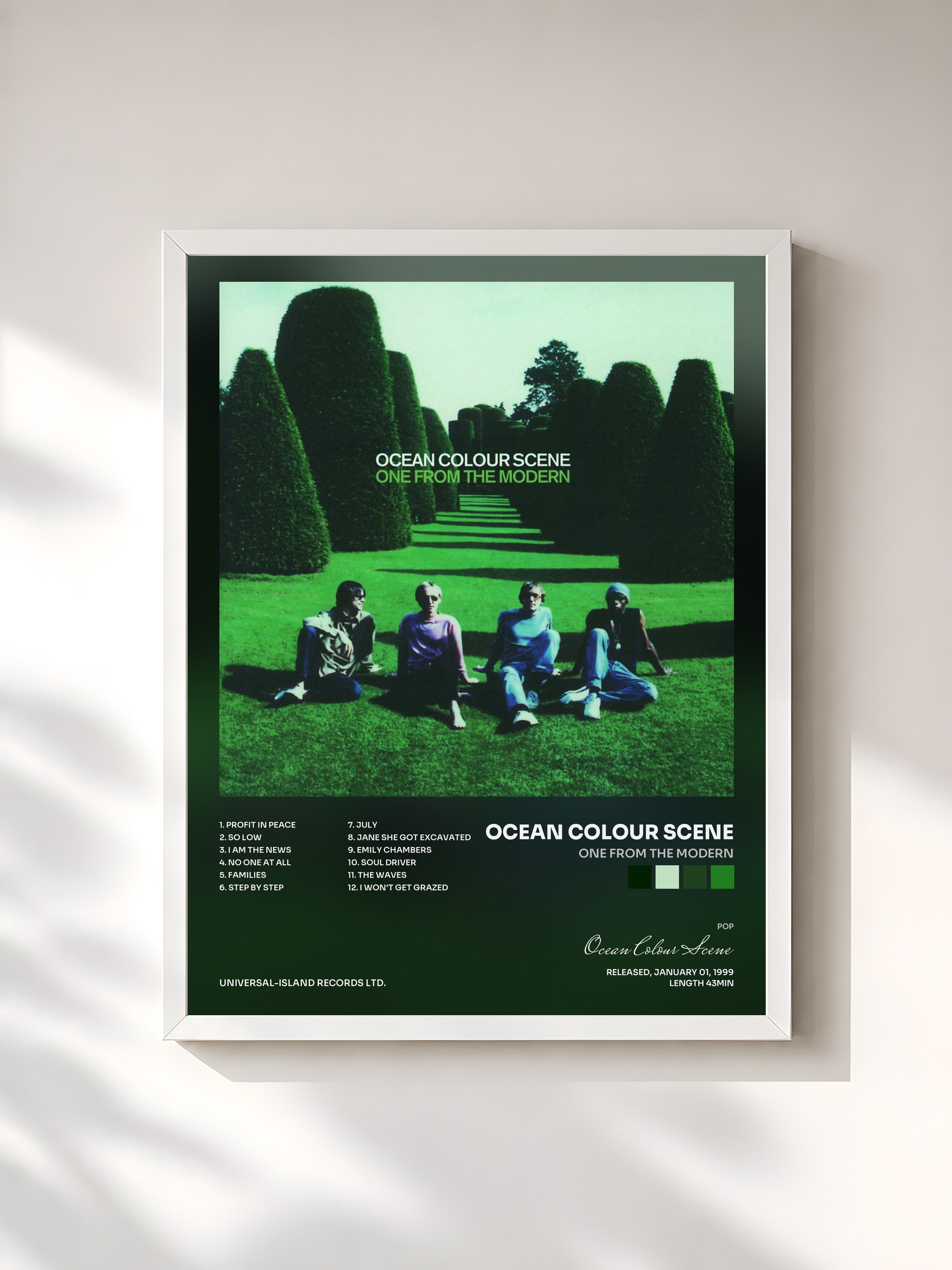 #blanc Tableau de l'album One From The Modern de Ocean Colour Scene, cadre blanc, imprimé et encadré en France