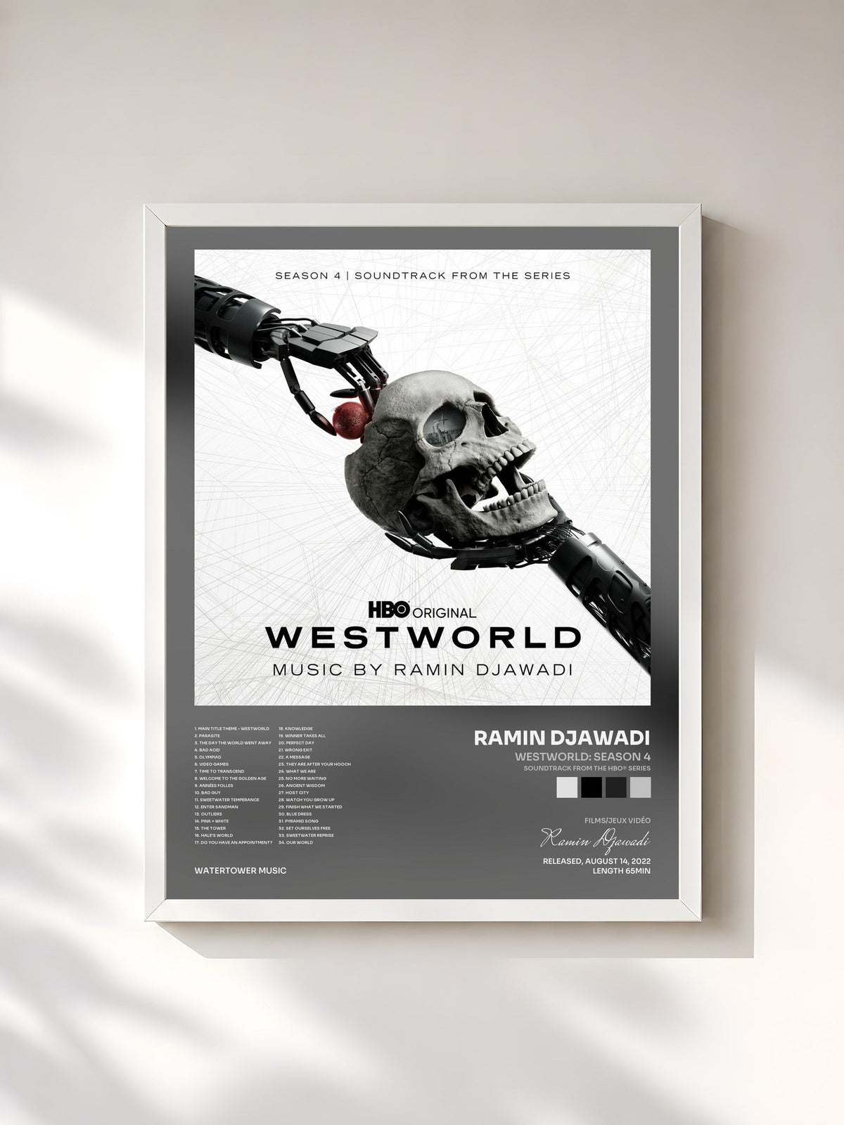 #blanc Tableau de l'album Westworld: Season 4 (Soundtrack from the HBO® Series) de Ramin Djawadi, cadre blanc, imprimé et encadré en France