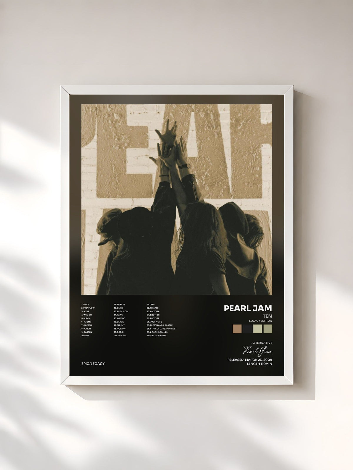 #blanc Tableau de l'album Ten (Legacy Edition) de Pearl Jam, cadre blanc, imprimé et encadré en France