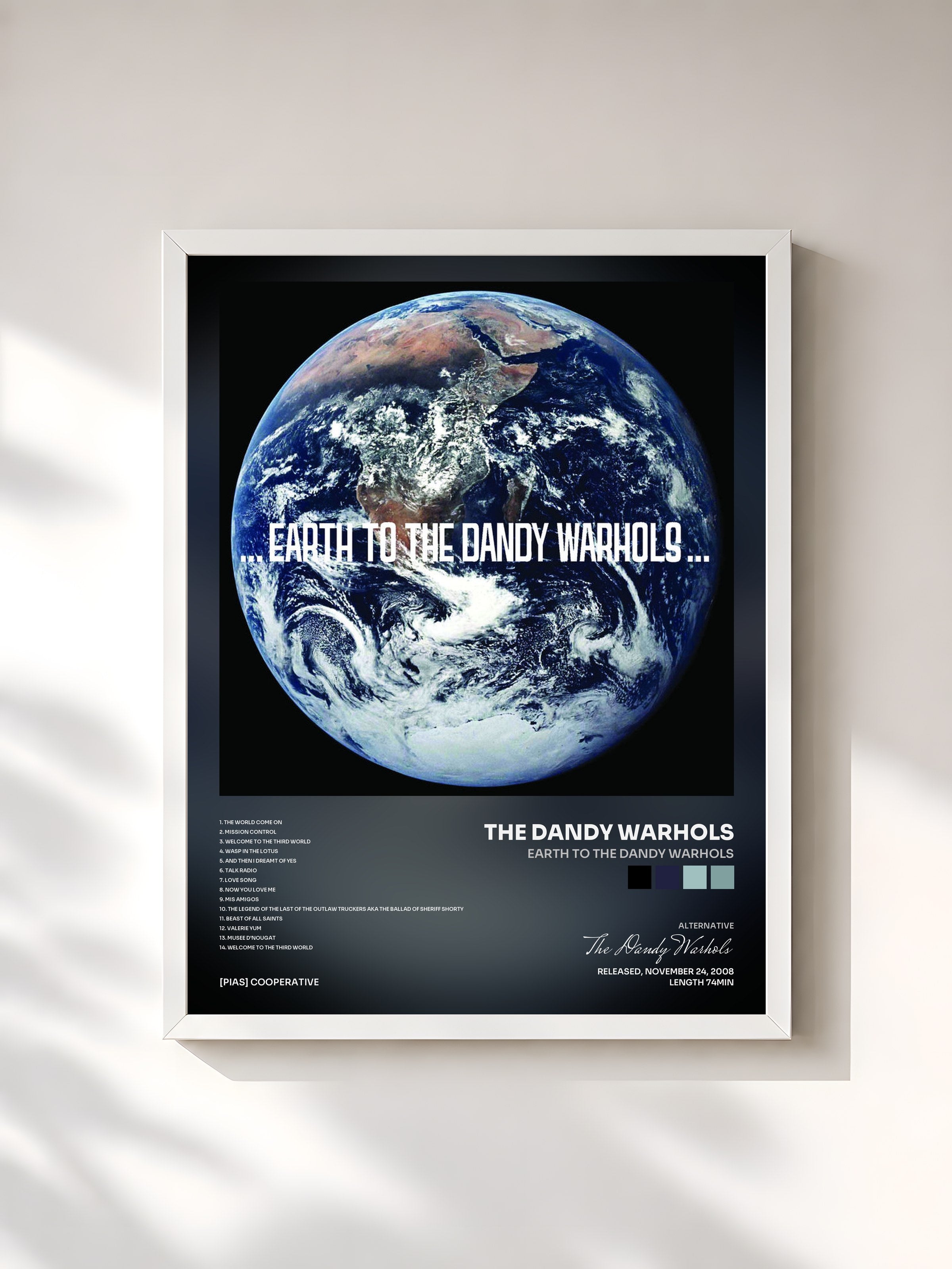#blanc Tableau de l'album Earth to the Dandy Warhols de The Dandy Warhols, cadre blanc, imprimé et encadré en France