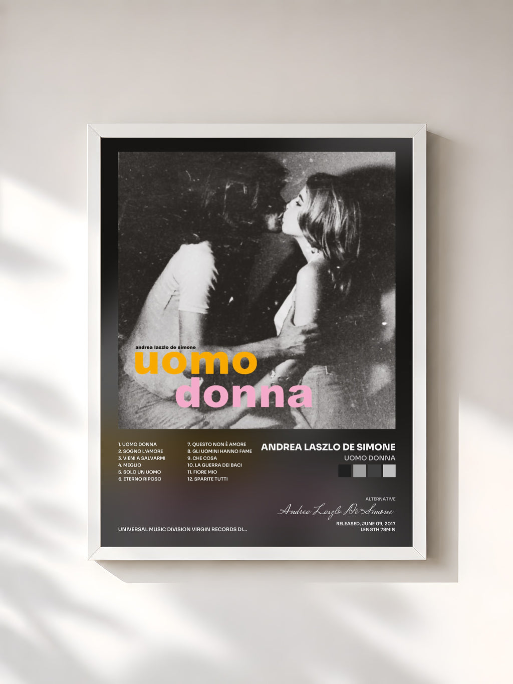 #blanc Tableau de l'album Uomo Donna de Andrea Laszlo De Simone, cadre blanc, imprimé et encadré en France