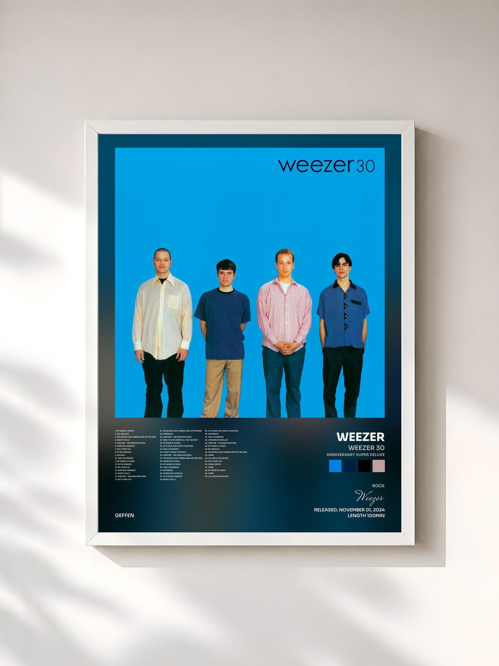 #blanc Tableau de l'album Weezer 30 (Anniversary Super Deluxe) de Weezer, cadre blanc, imprimé et encadré en France