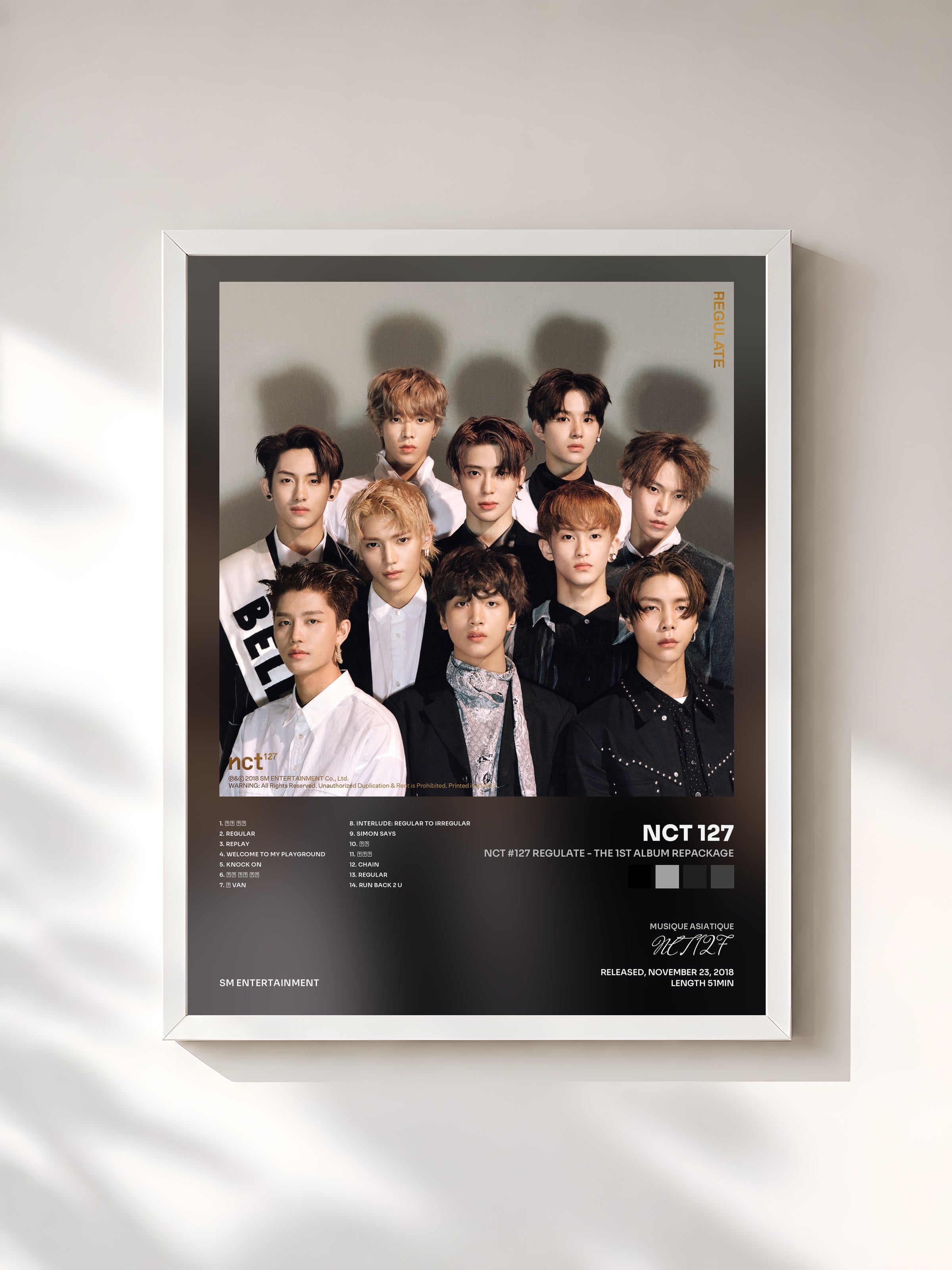 #blanc Tableau de l'album NCT #127 Regulate - The 1st Album Repackage de NCT 127, cadre blanc, imprimé et encadré en France