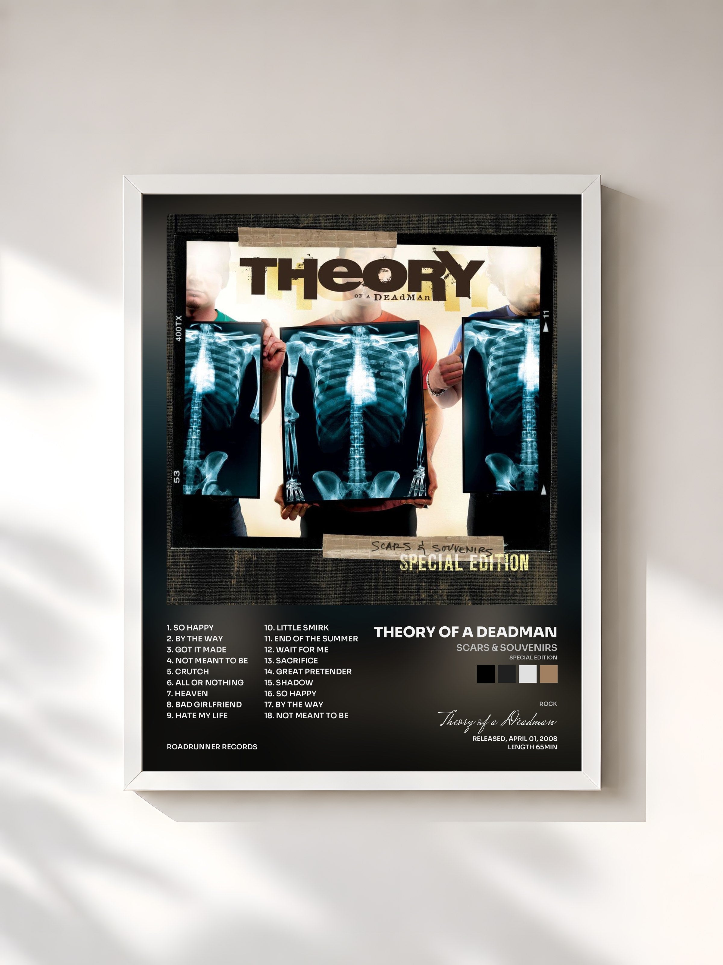 #blanc Tableau de l'album Scars & Souvenirs (Special Edition) de Theory of a Deadman, cadre blanc, imprimé et encadré en France