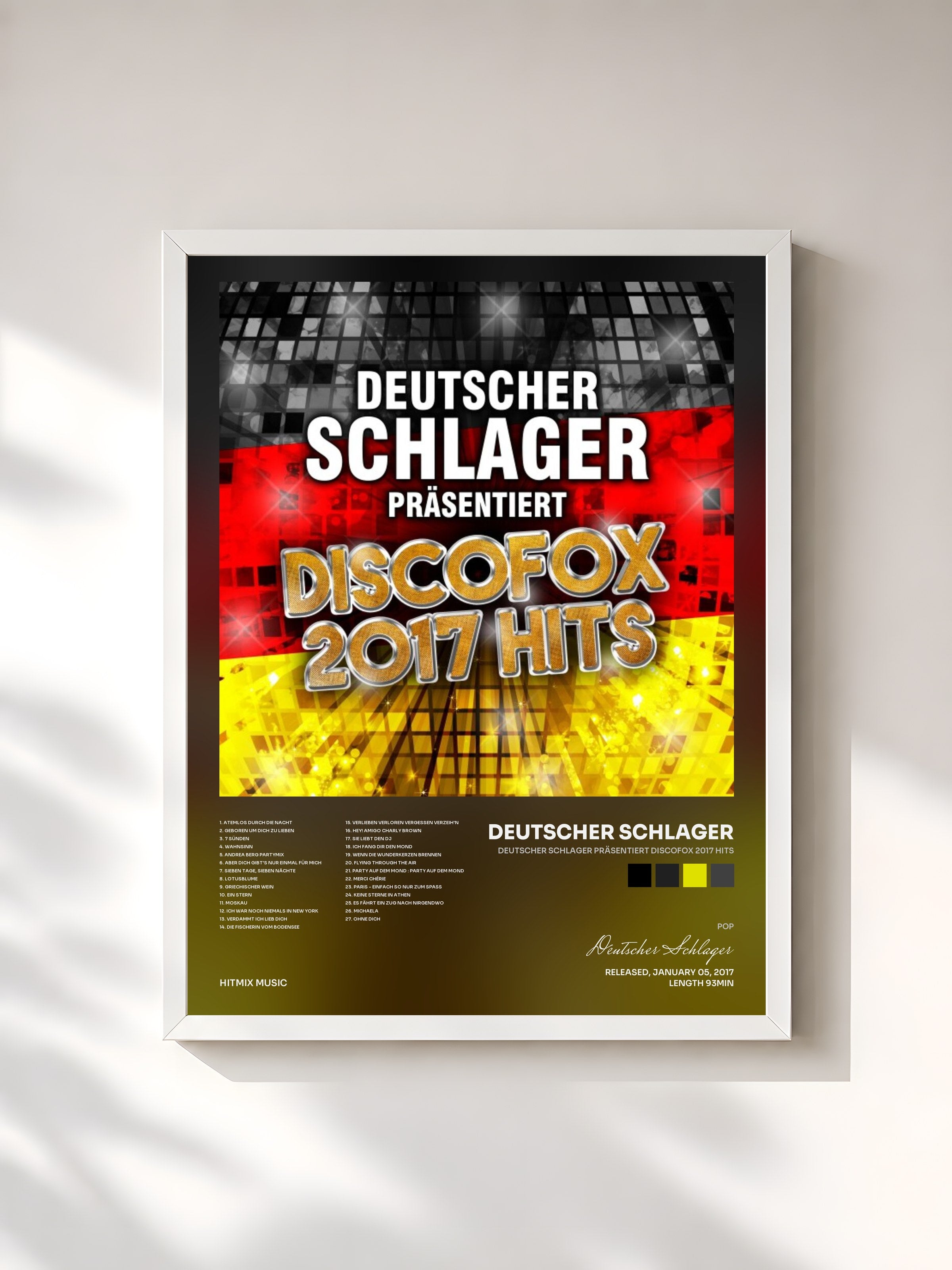 #blanc Tableau de l'album Deutscher Schlager präsentiert Discofox 2017 Hits de Deutscher Schlager, cadre blanc, imprimé et encadré en France