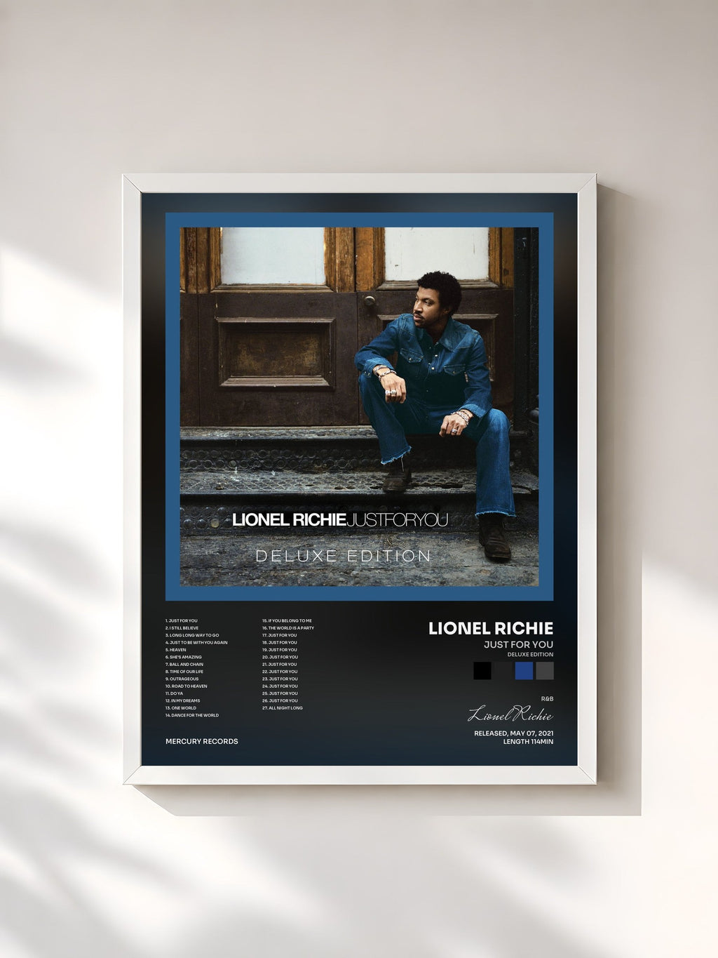 #blanc Tableau de l'album Just For You (Deluxe Edition) de Lionel Richie, cadre blanc, imprimé et encadré en France