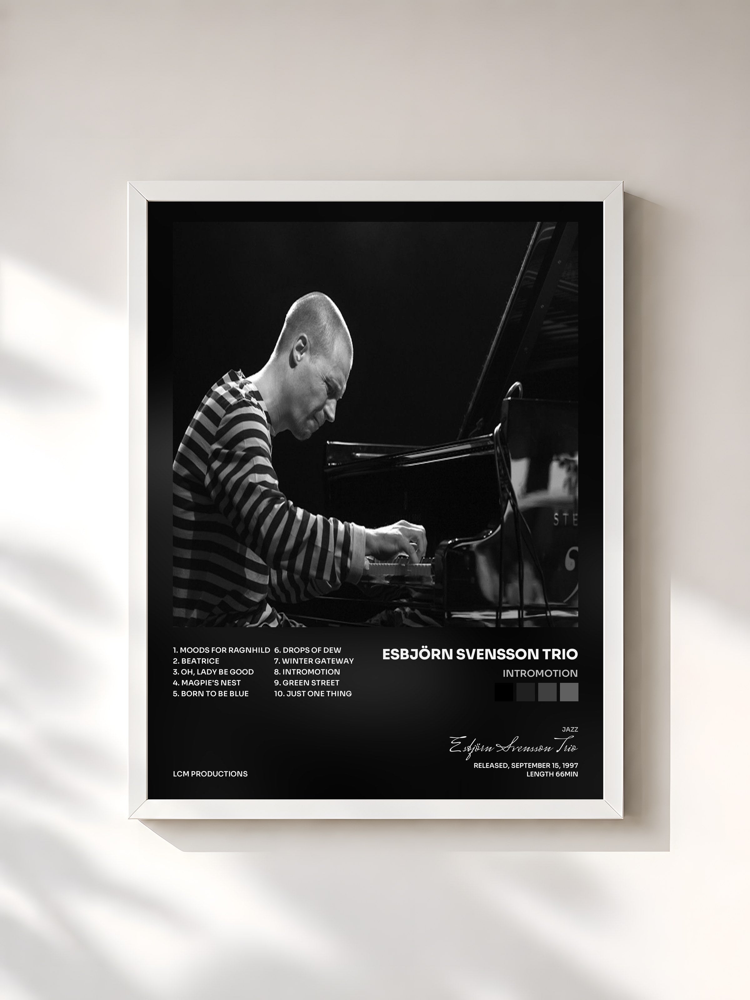 #blanc Tableau de l'album Intromotion de Esbjörn Svensson Trio, cadre blanc, imprimé et encadré en France