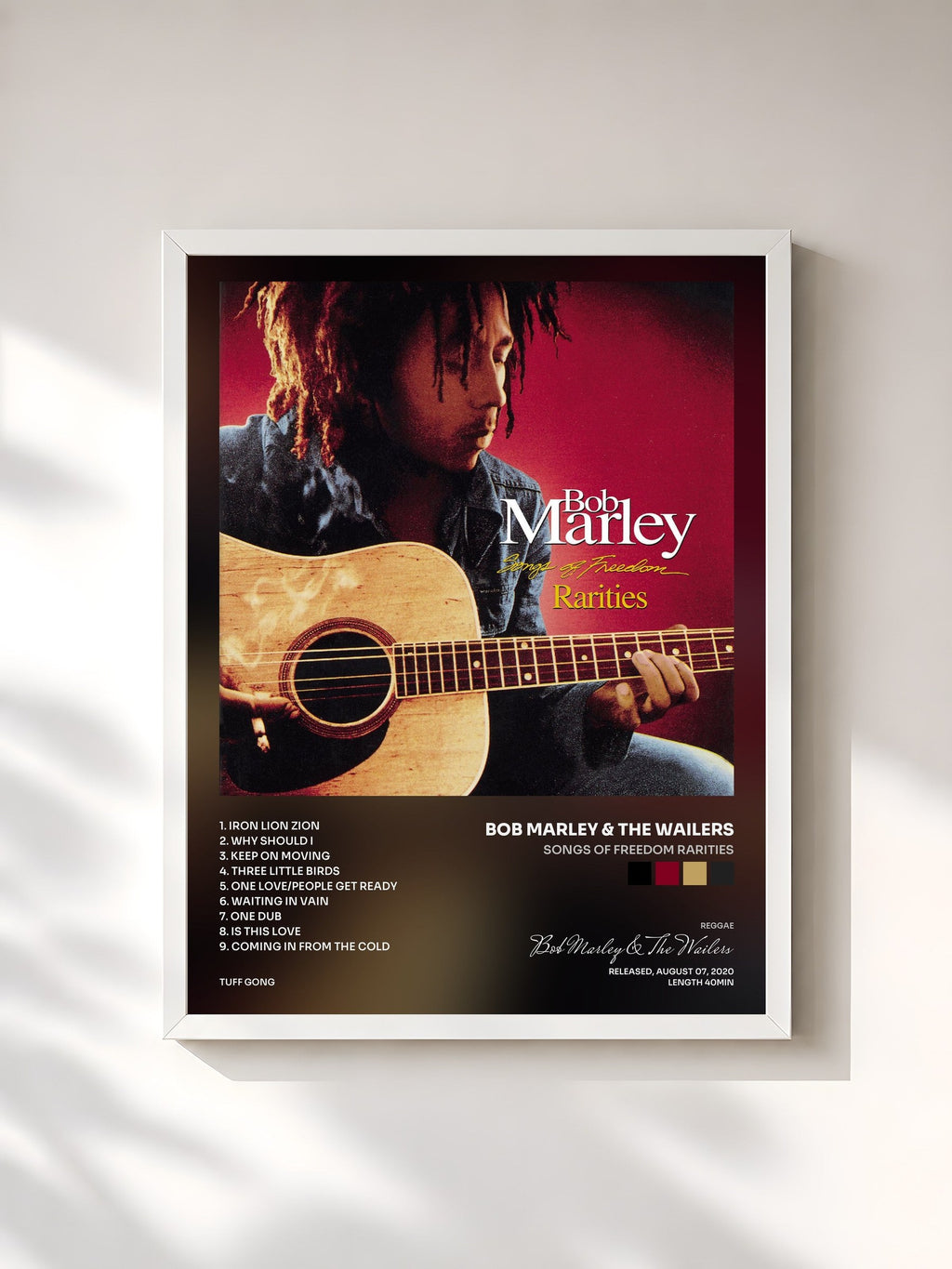 #blanc Songs Of Freedom Rarities de Bob Marley & The Wailers en lámina enmarcada, marco blanco, impresa y enmarcada en Francia
