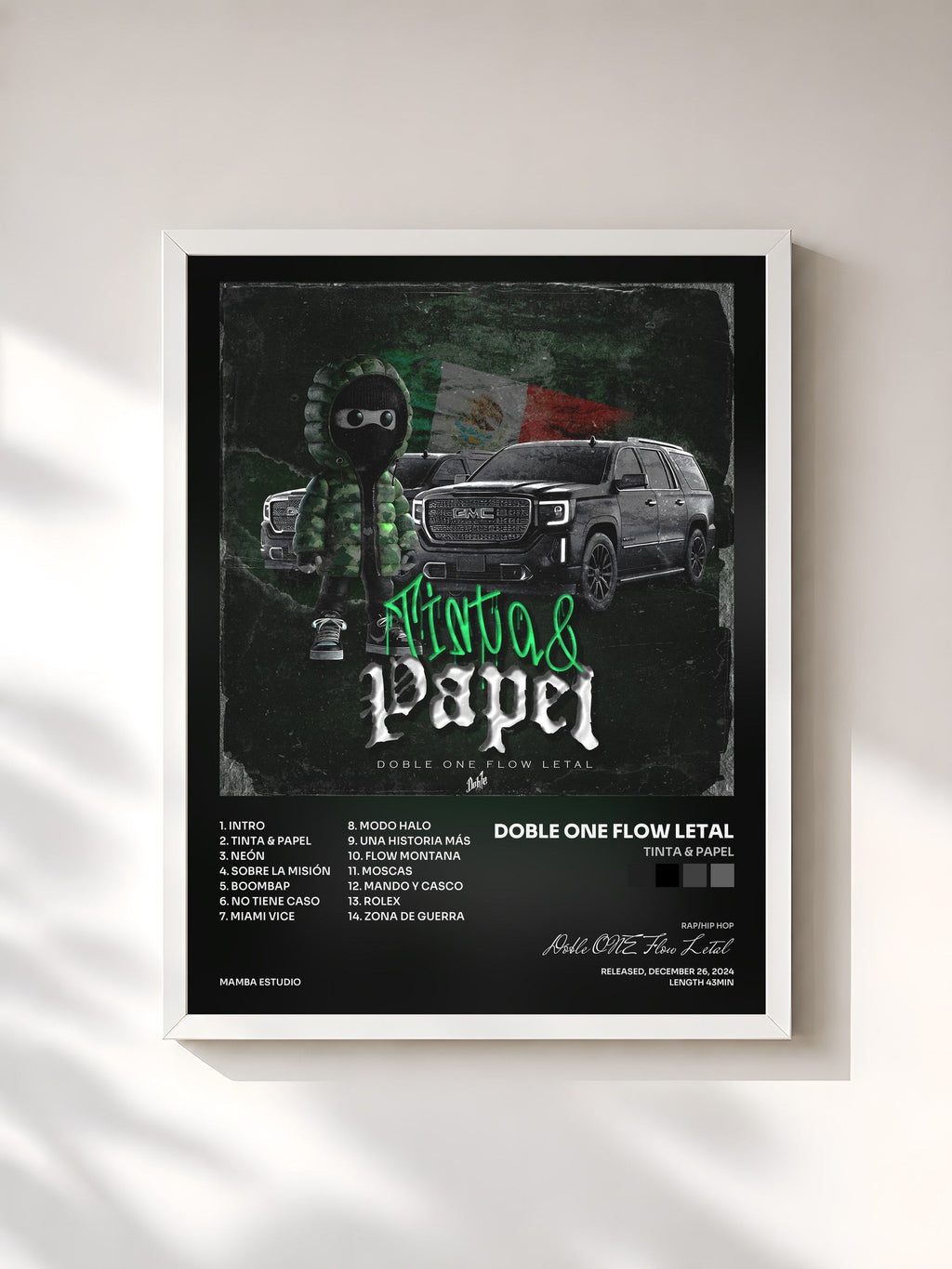#blanc Tableau de l'album Tinta & Papel de Doble ONE Flow Letal, cadre blanc, imprimé et encadré en France